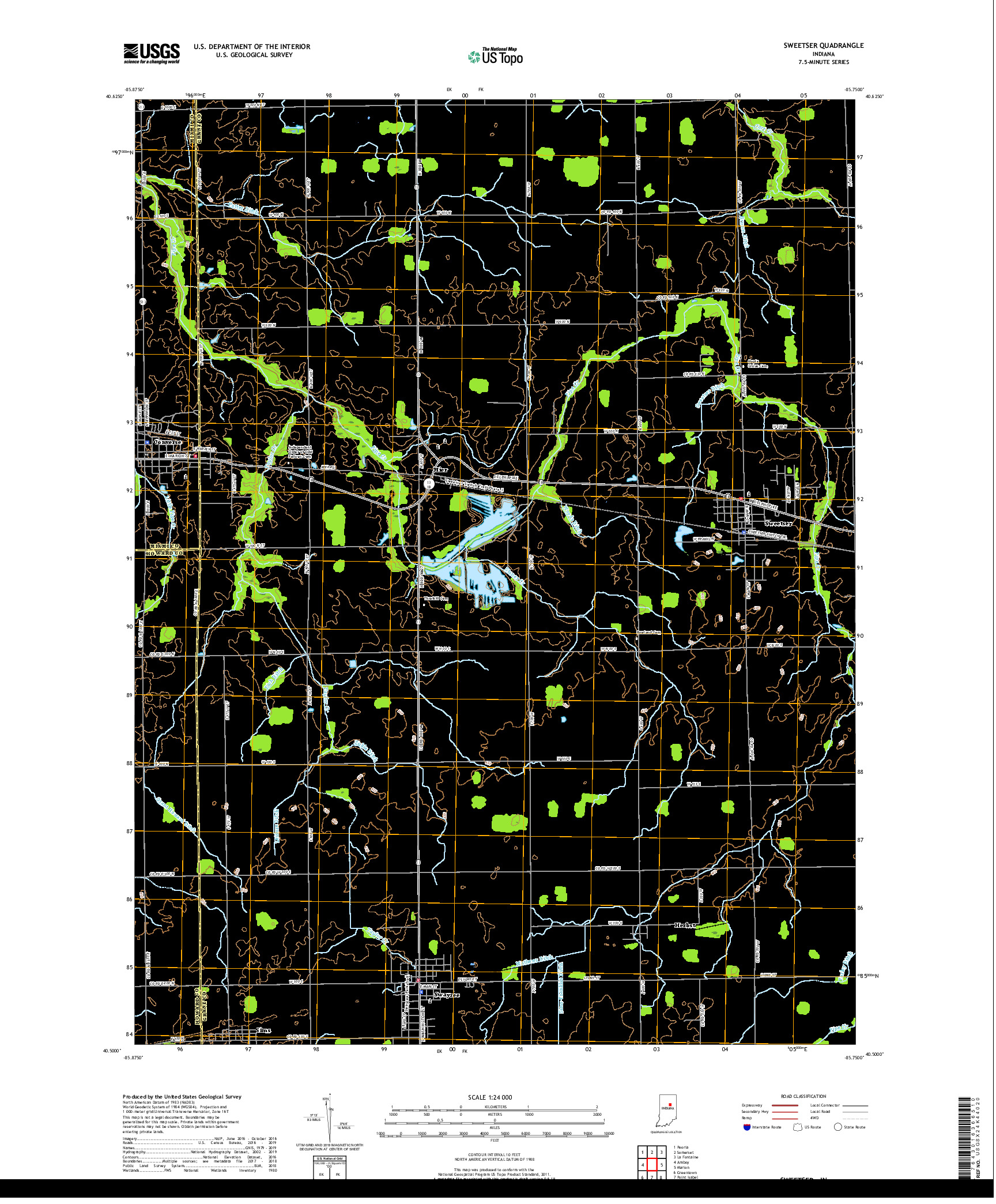 USGS US TOPO 7.5-MINUTE MAP FOR SWEETSER, IN 2019