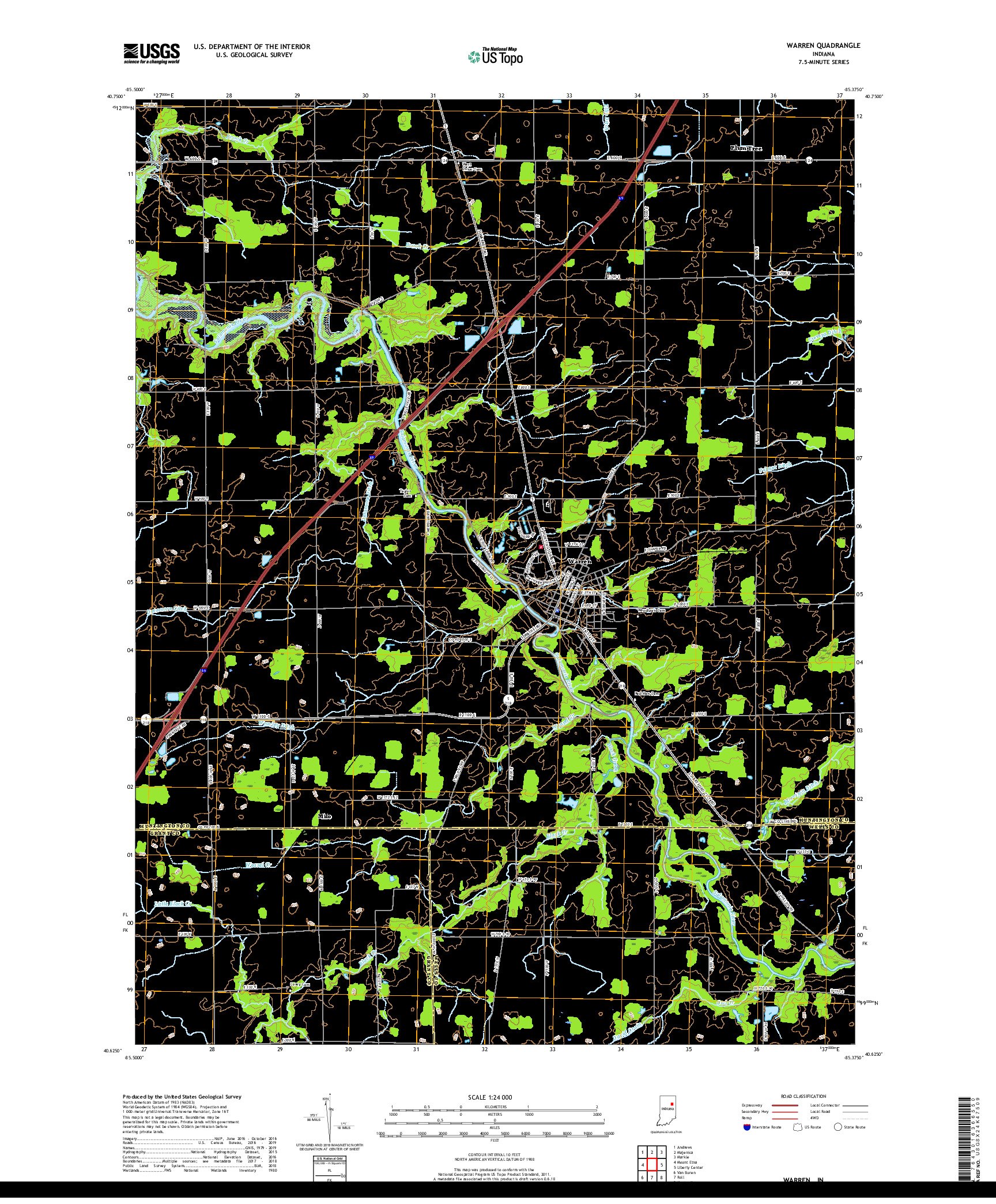 USGS US TOPO 7.5-MINUTE MAP FOR WARREN, IN 2019