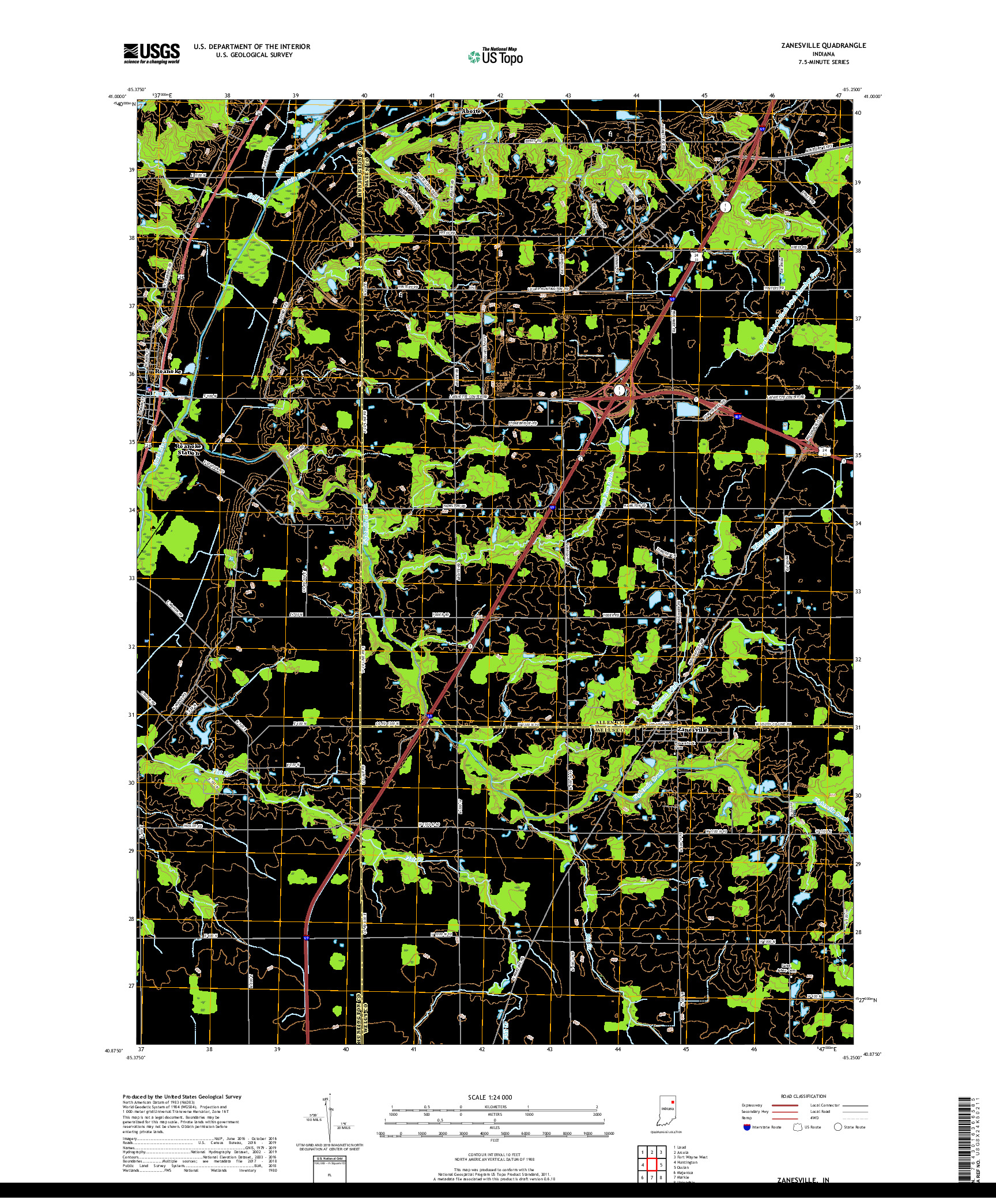 USGS US TOPO 7.5-MINUTE MAP FOR ZANESVILLE, IN 2019