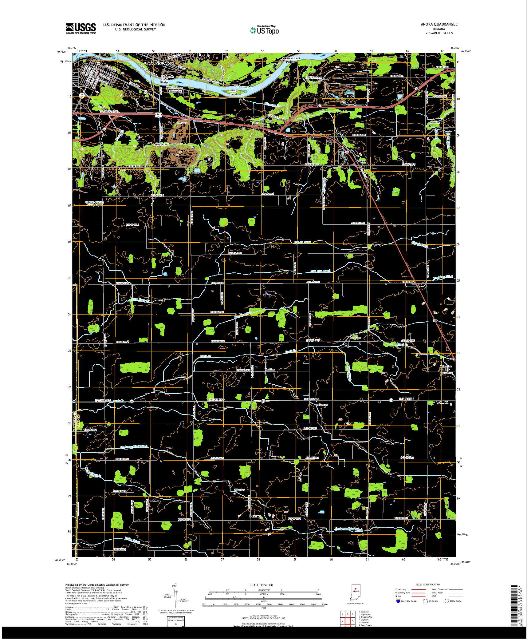 USGS US TOPO 7.5-MINUTE MAP FOR ANOKA, IN 2019