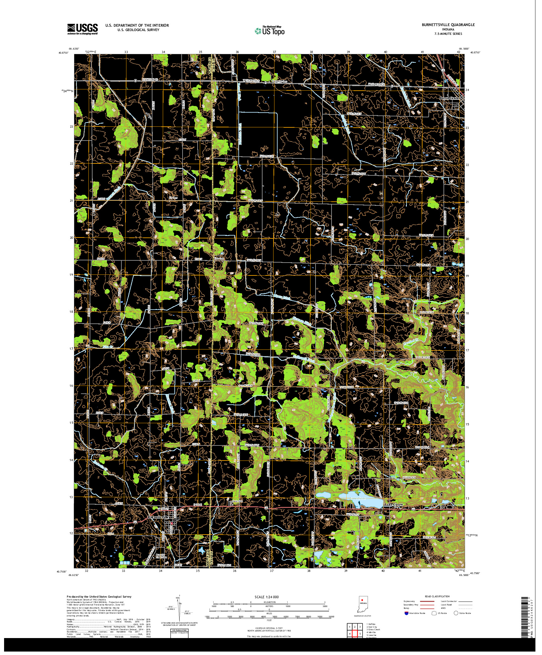 USGS US TOPO 7.5-MINUTE MAP FOR BURNETTSVILLE, IN 2019