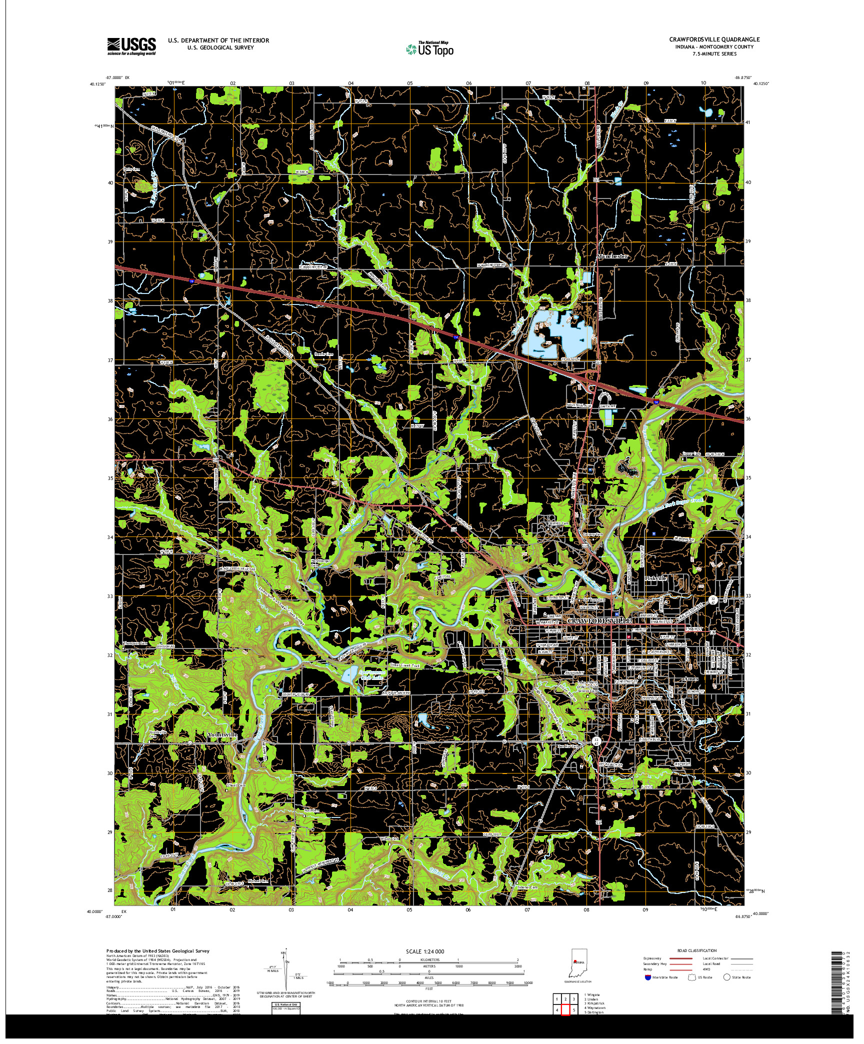 USGS US TOPO 7.5-MINUTE MAP FOR CRAWFORDSVILLE, IN 2019