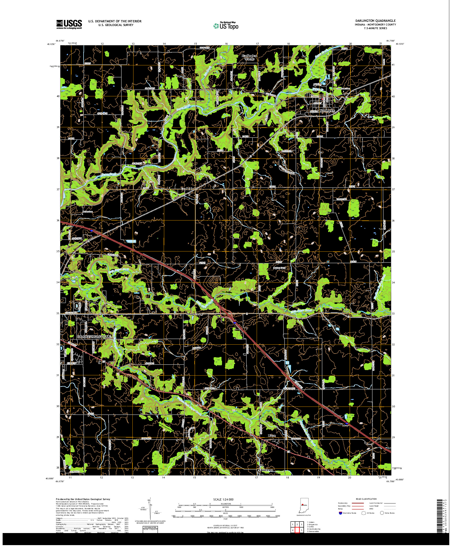 USGS US TOPO 7.5-MINUTE MAP FOR DARLINGTON, IN 2019