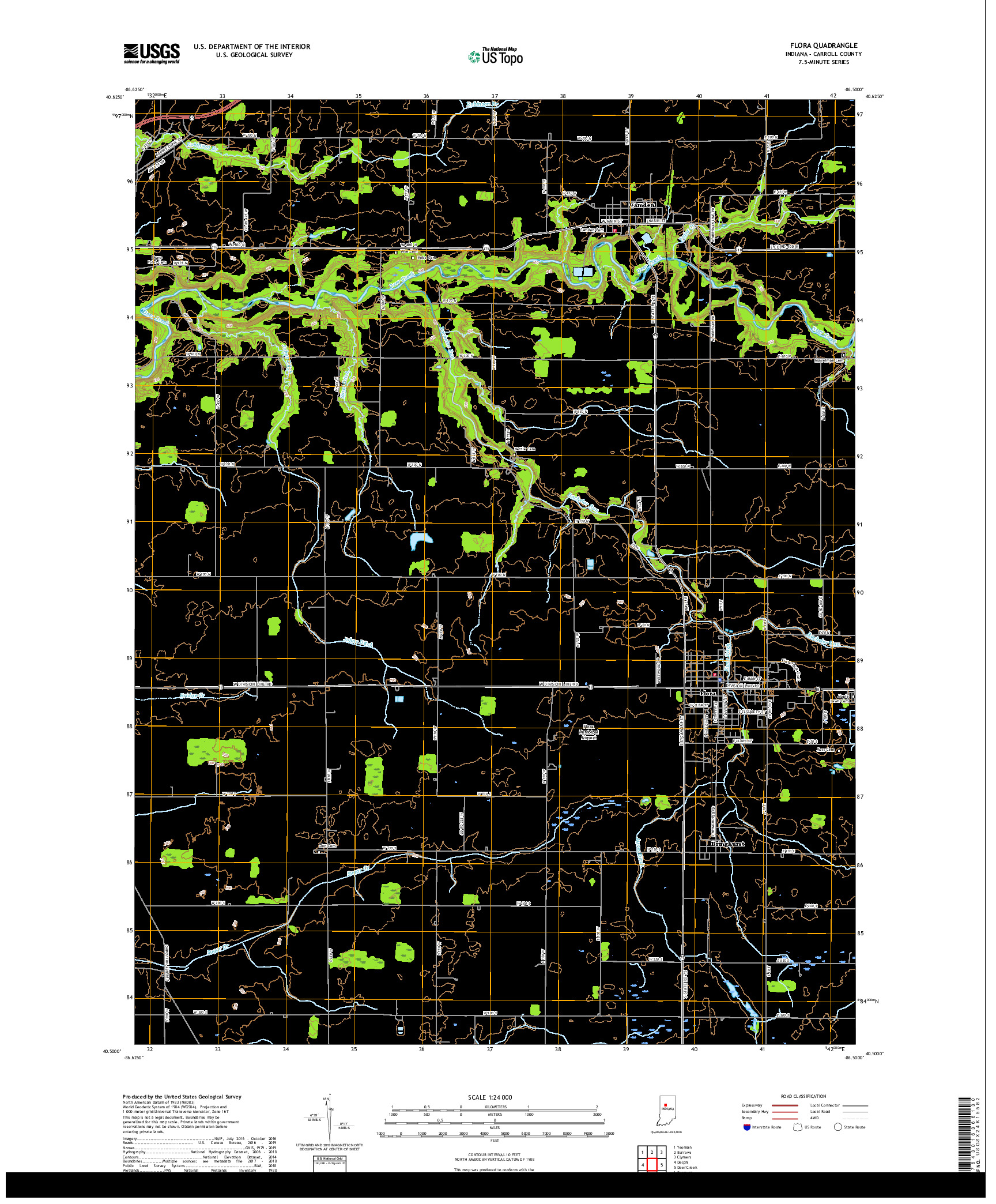 USGS US TOPO 7.5-MINUTE MAP FOR FLORA, IN 2019