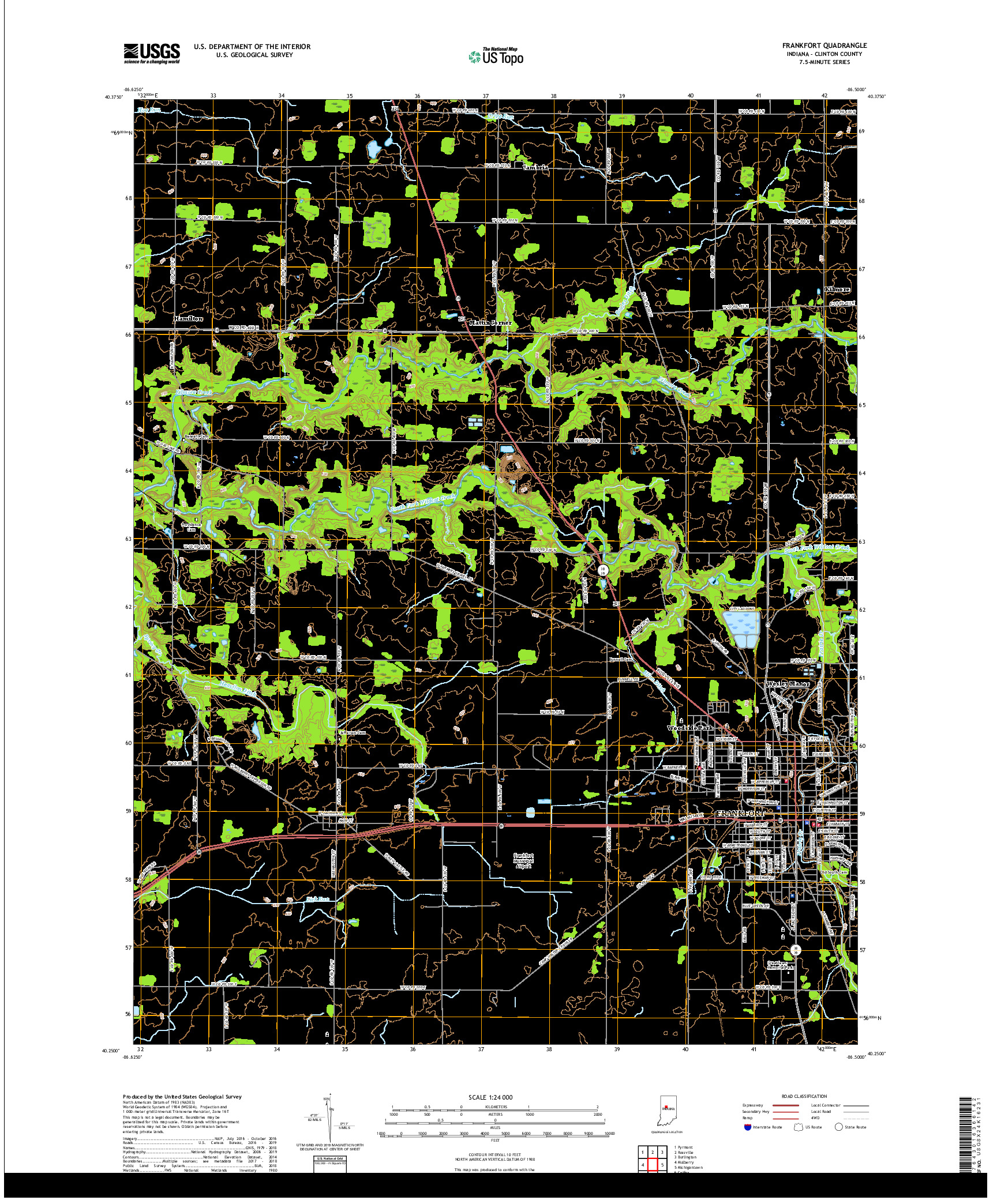 USGS US TOPO 7.5-MINUTE MAP FOR FRANKFORT, IN 2019