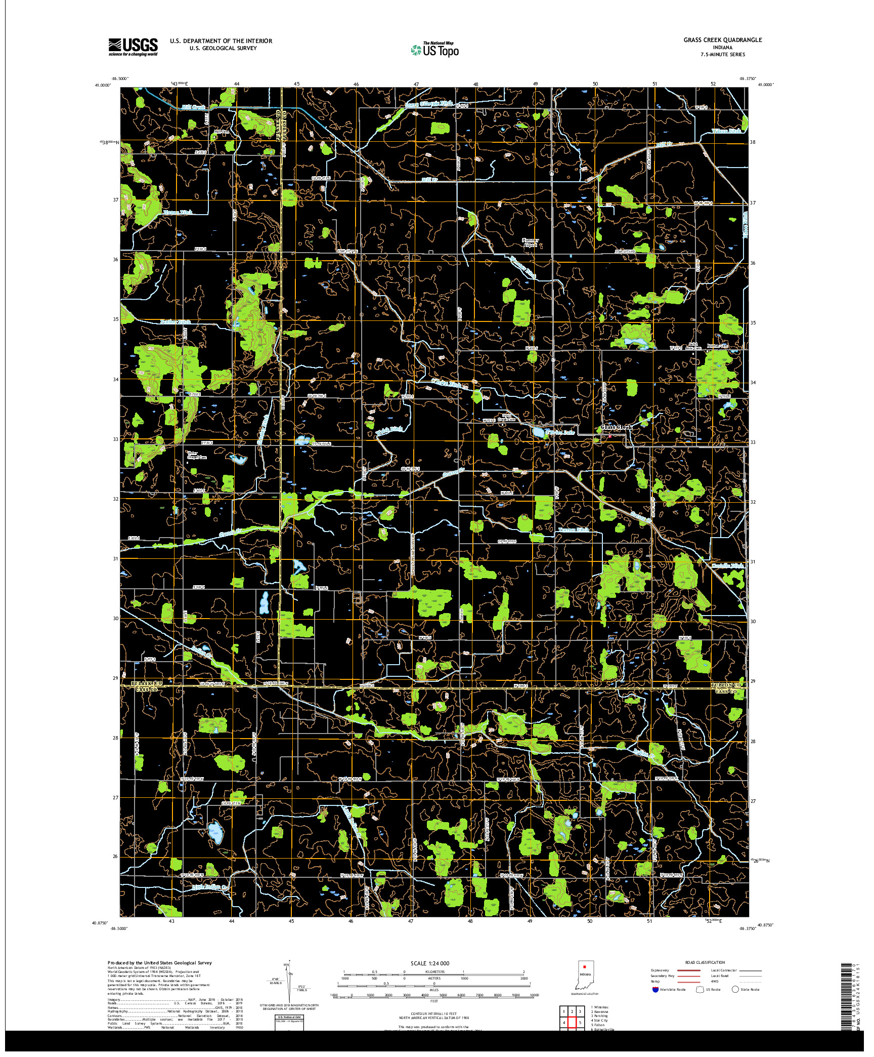 USGS US TOPO 7.5-MINUTE MAP FOR GRASS CREEK, IN 2019