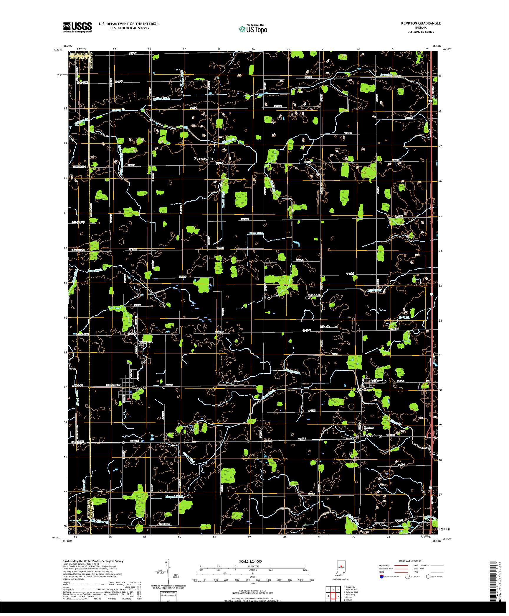 USGS US TOPO 7.5-MINUTE MAP FOR KEMPTON, IN 2019