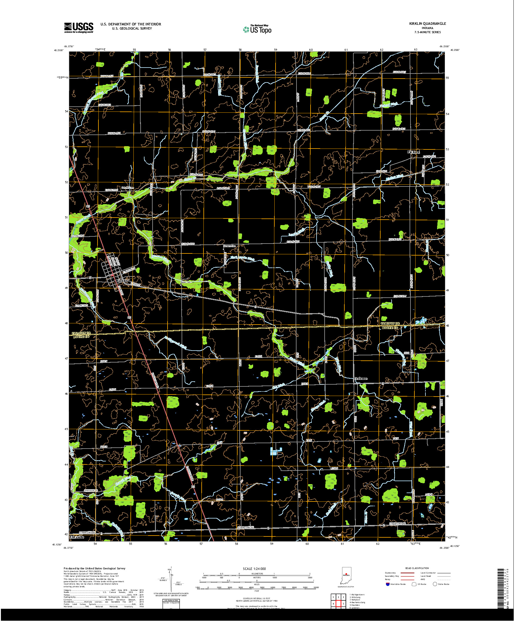 USGS US TOPO 7.5-MINUTE MAP FOR KIRKLIN, IN 2019