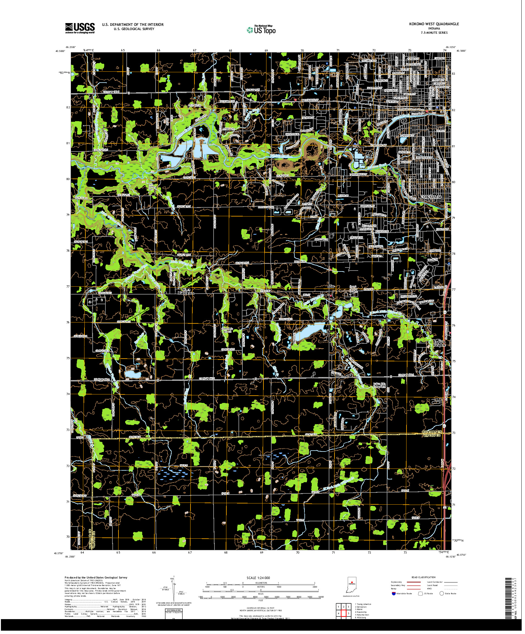 USGS US TOPO 7.5-MINUTE MAP FOR KOKOMO WEST, IN 2019