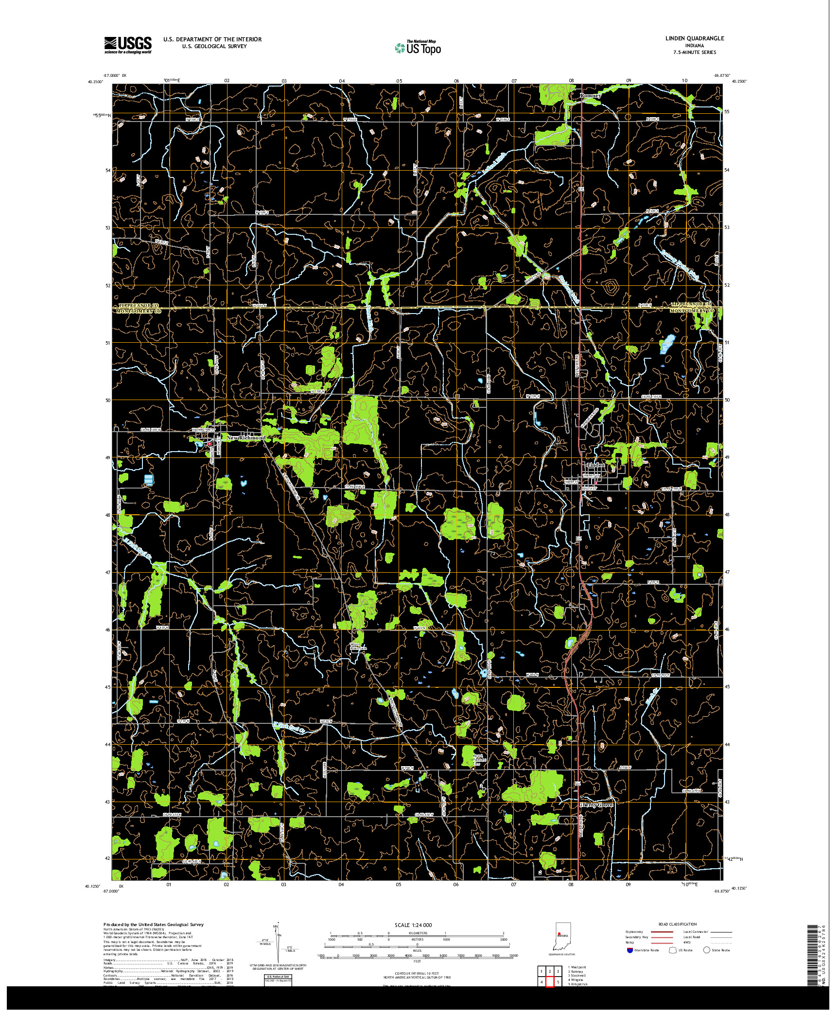 USGS US TOPO 7.5-MINUTE MAP FOR LINDEN, IN 2019