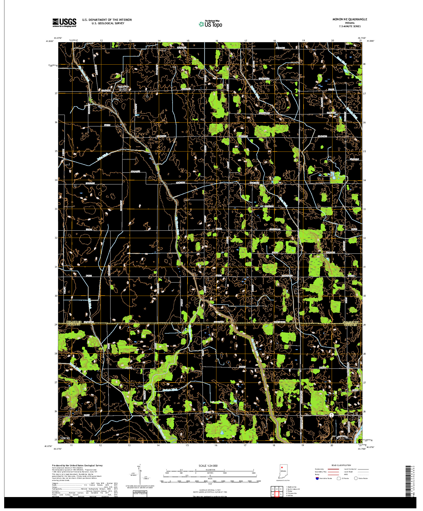 USGS US TOPO 7.5-MINUTE MAP FOR MONON NE, IN 2019