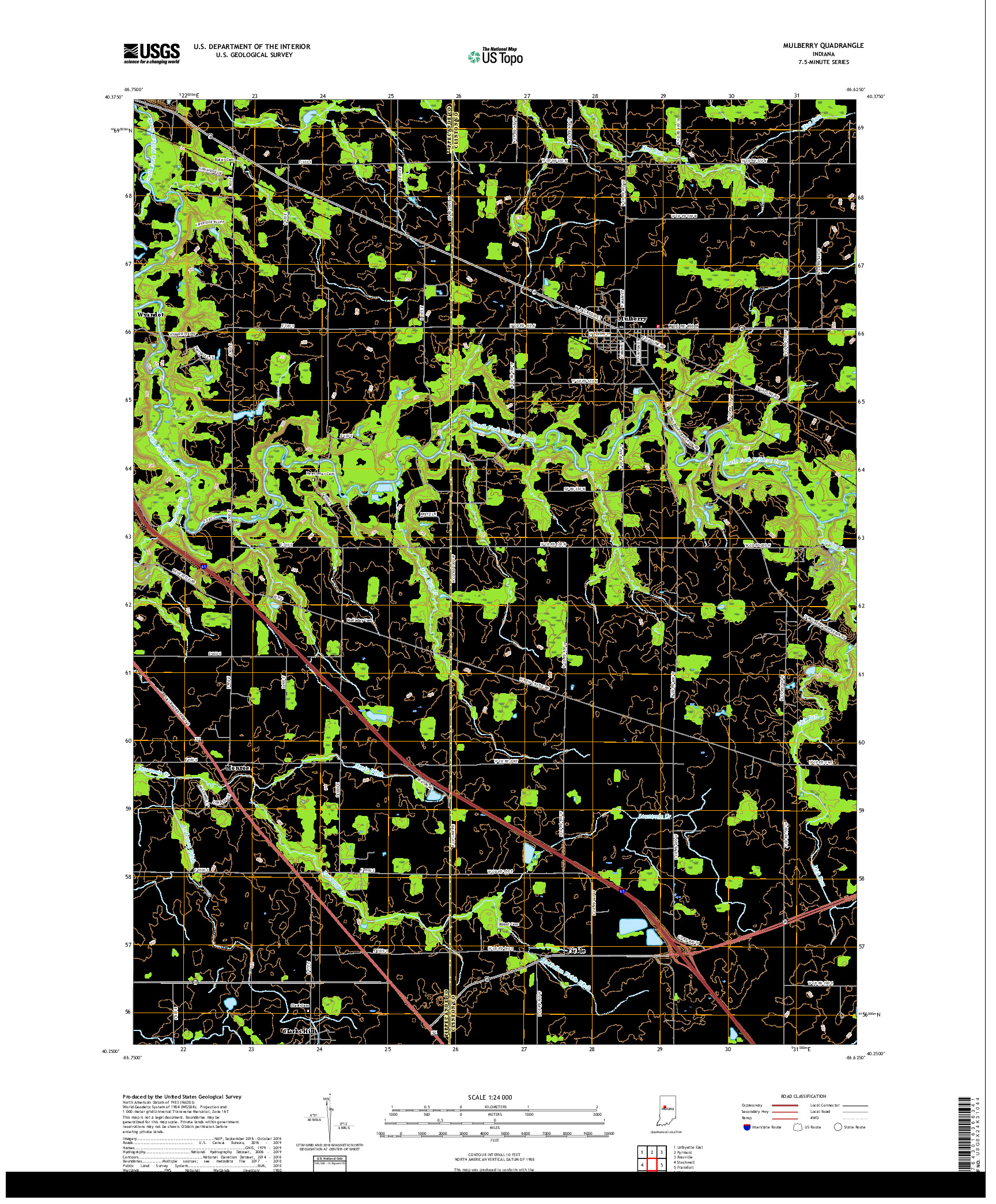 USGS US TOPO 7.5-MINUTE MAP FOR MULBERRY, IN 2019