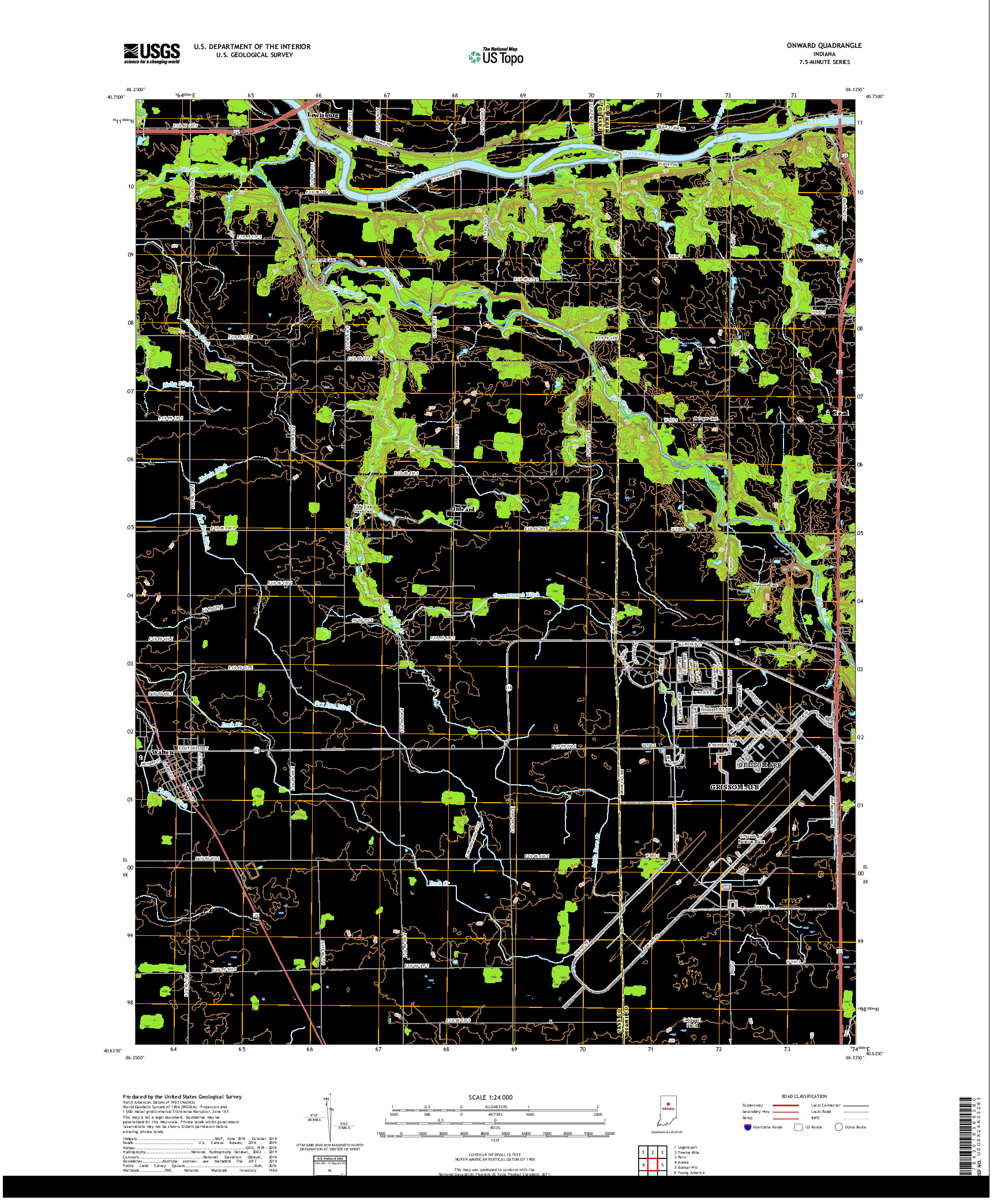 USGS US TOPO 7.5-MINUTE MAP FOR ONWARD, IN 2019