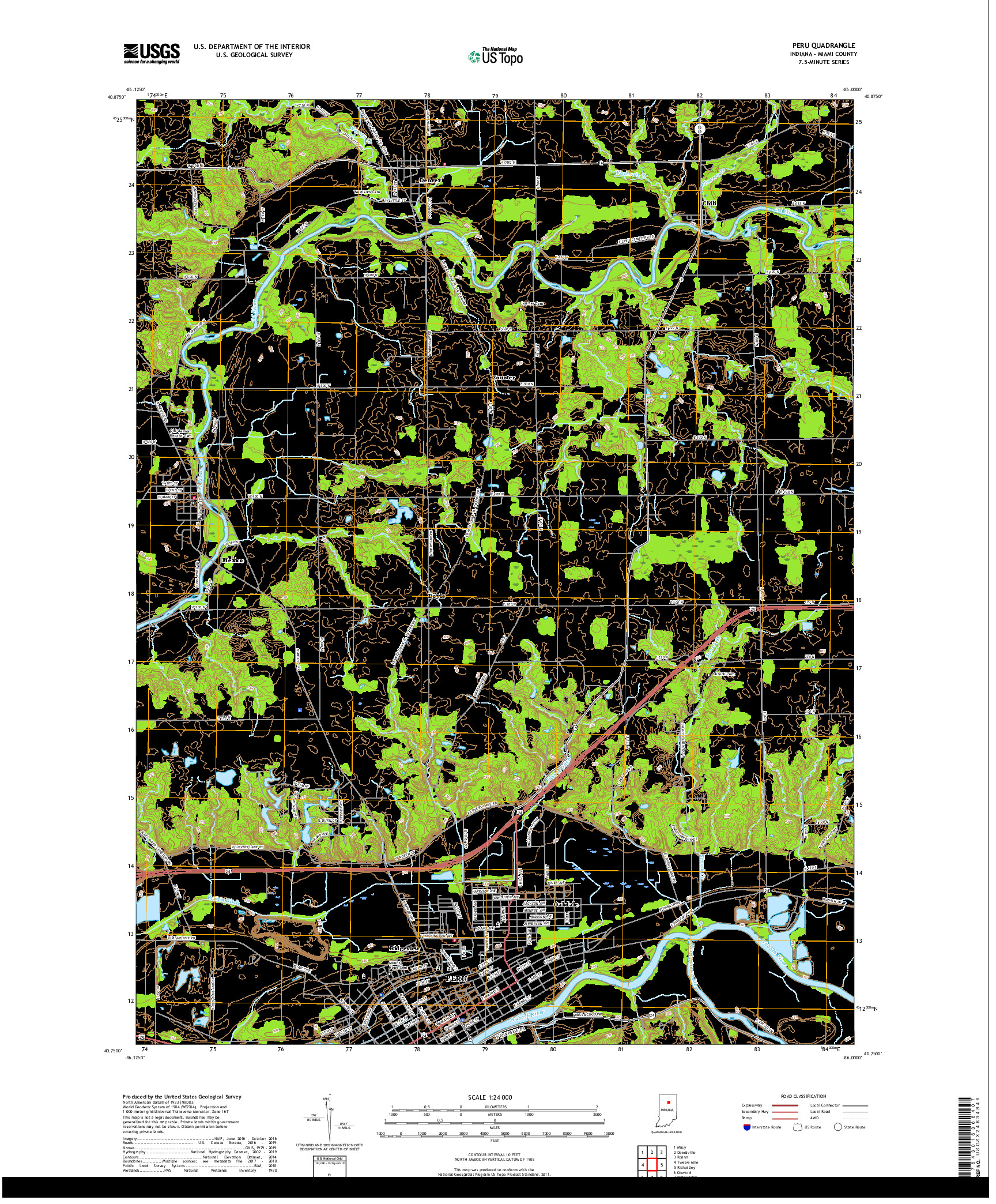 USGS US TOPO 7.5-MINUTE MAP FOR PERU, IN 2019