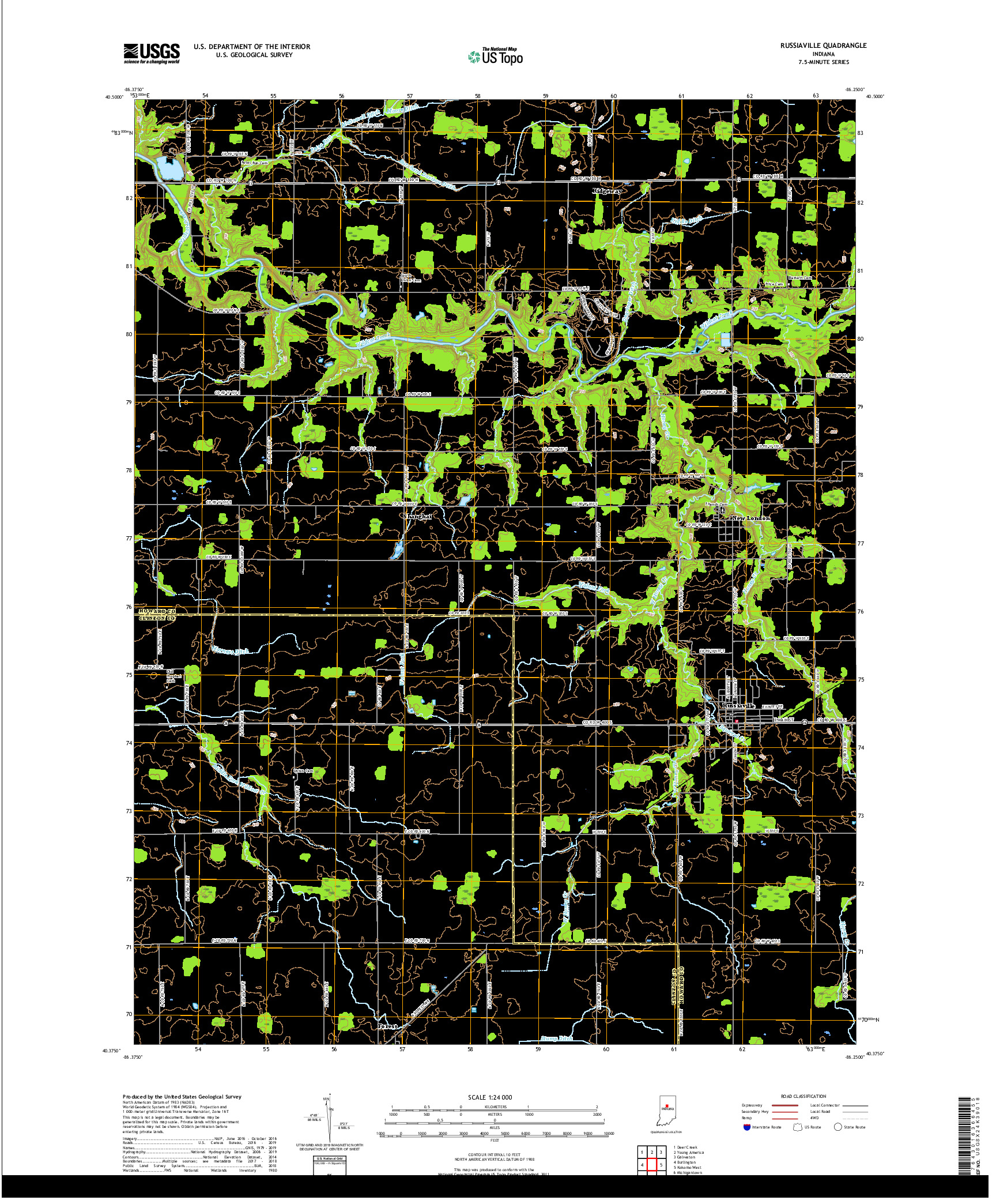 USGS US TOPO 7.5-MINUTE MAP FOR RUSSIAVILLE, IN 2019