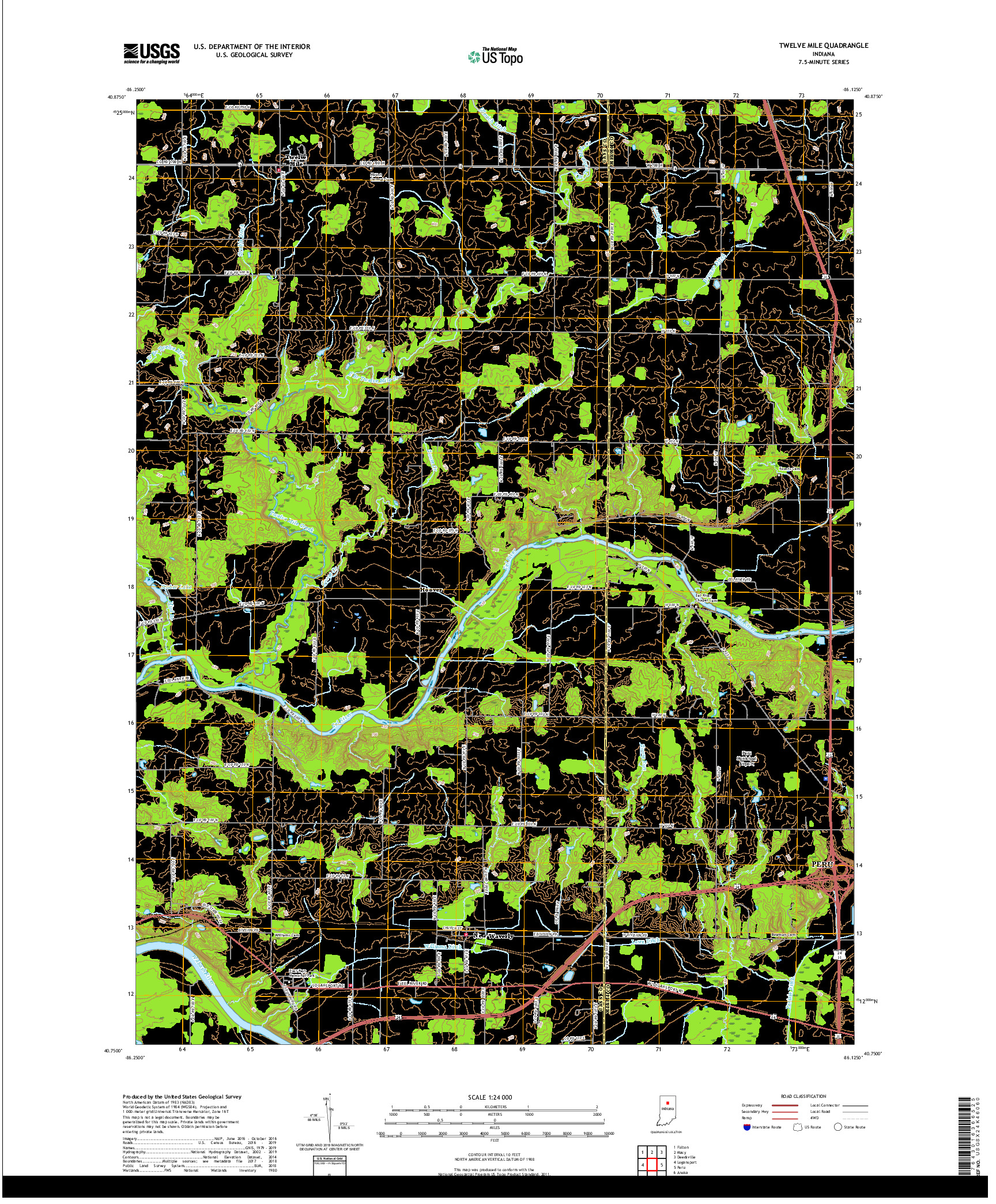 USGS US TOPO 7.5-MINUTE MAP FOR TWELVE MILE, IN 2019