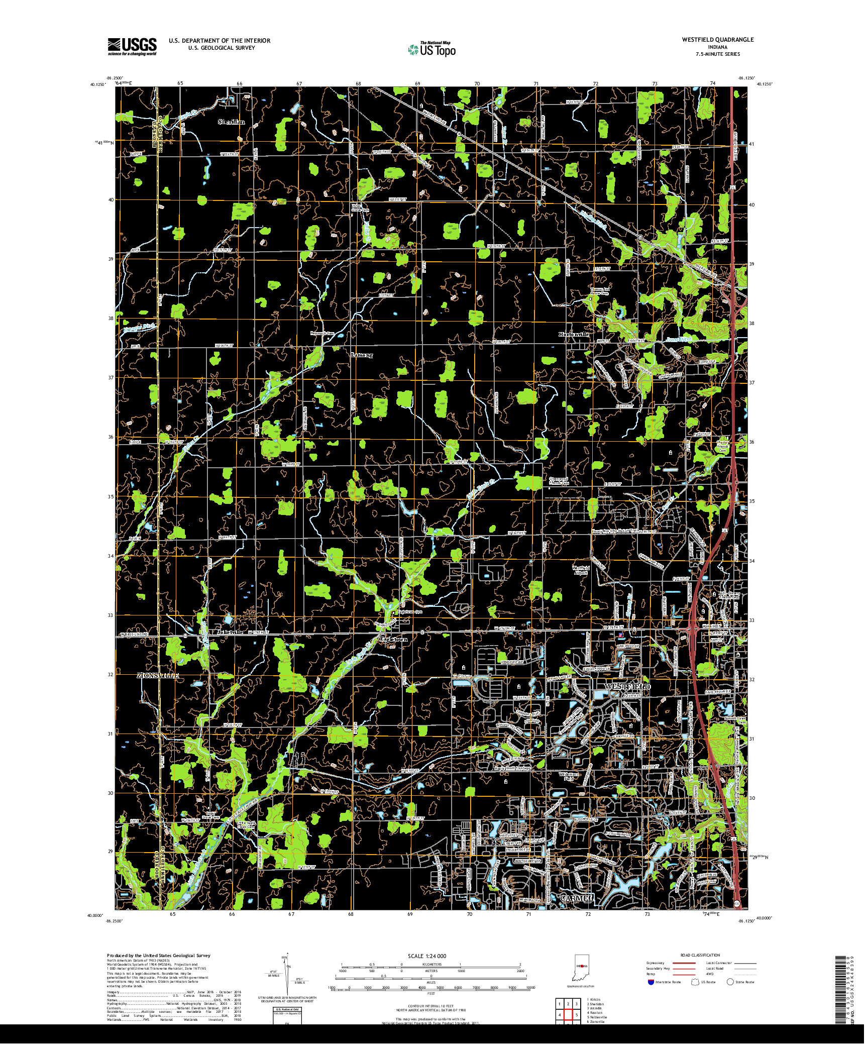 USGS US TOPO 7.5-MINUTE MAP FOR WESTFIELD, IN 2019