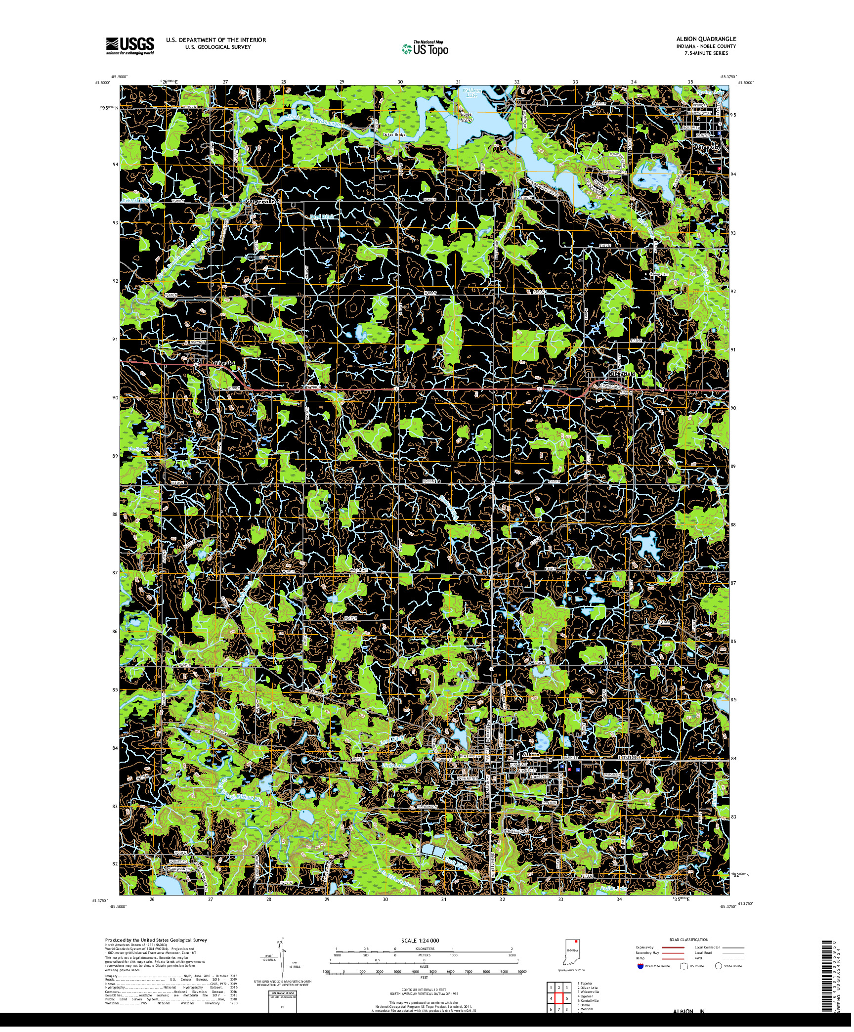 USGS US TOPO 7.5-MINUTE MAP FOR ALBION, IN 2019