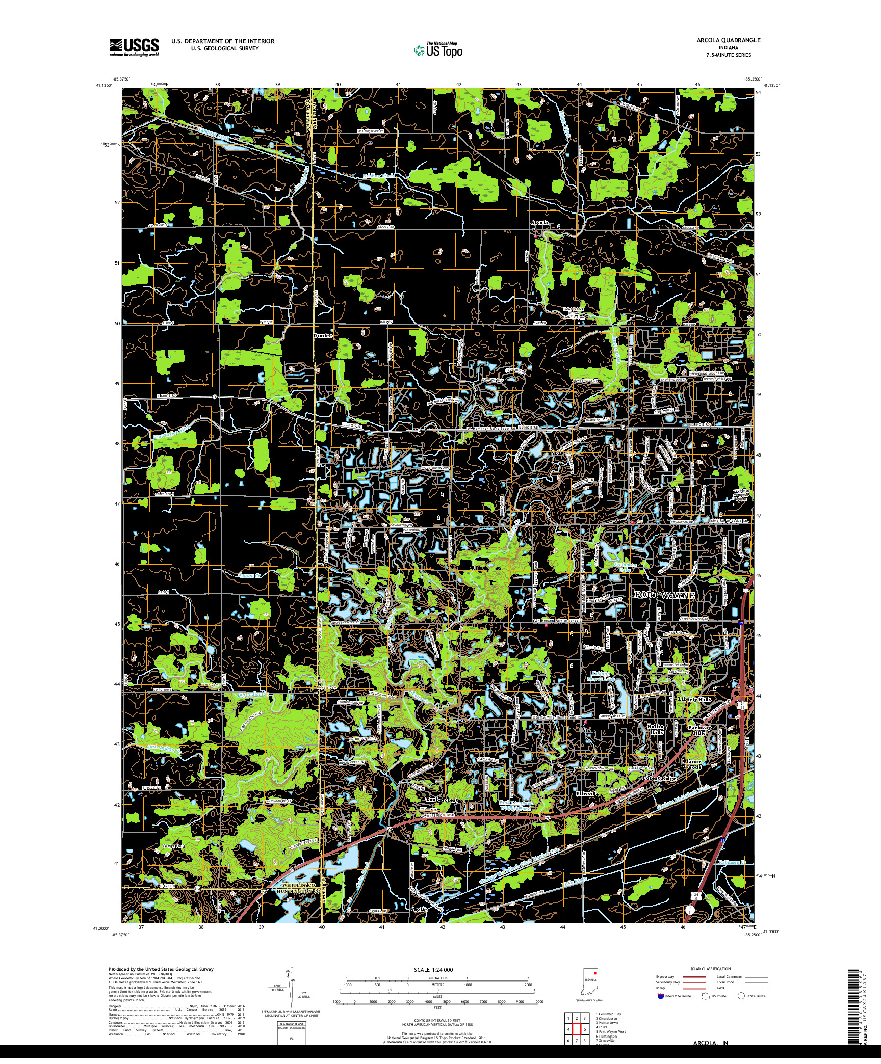 USGS US TOPO 7.5-MINUTE MAP FOR ARCOLA, IN 2019