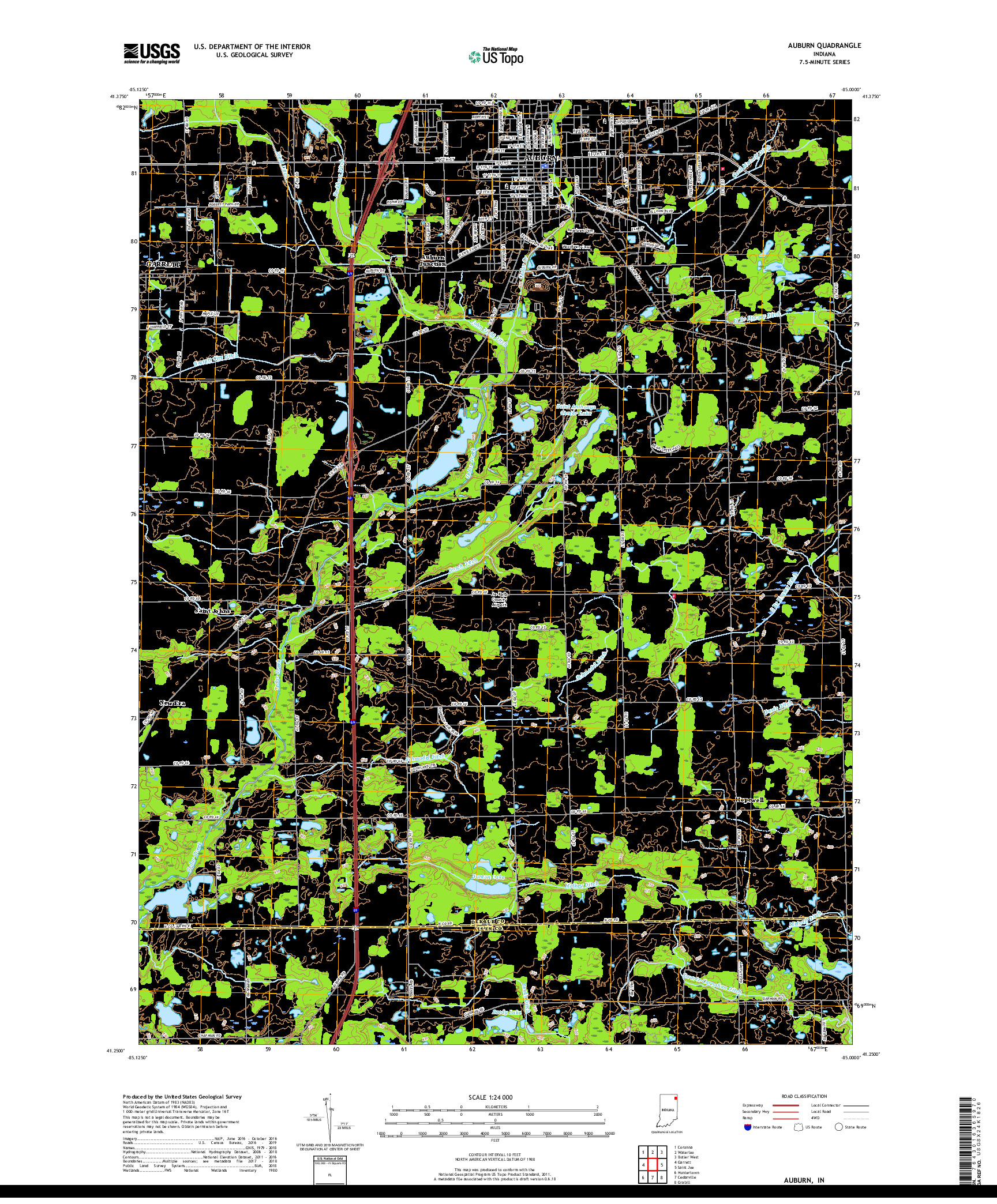 USGS US TOPO 7.5-MINUTE MAP FOR AUBURN, IN 2019