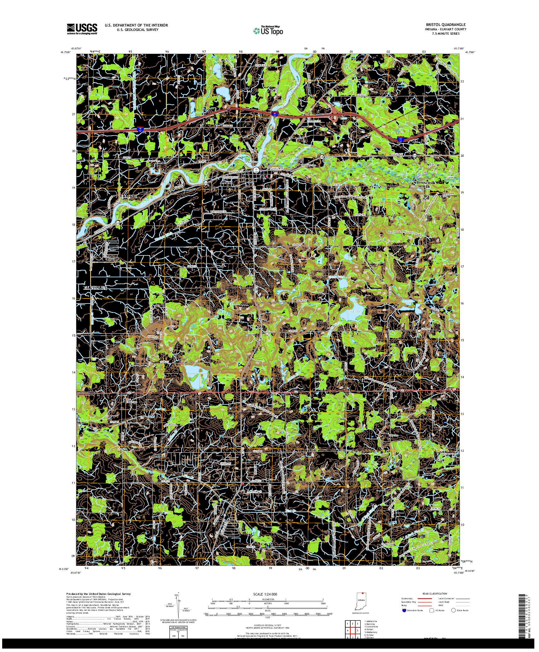 USGS US TOPO 7.5-MINUTE MAP FOR BRISTOL, IN 2019