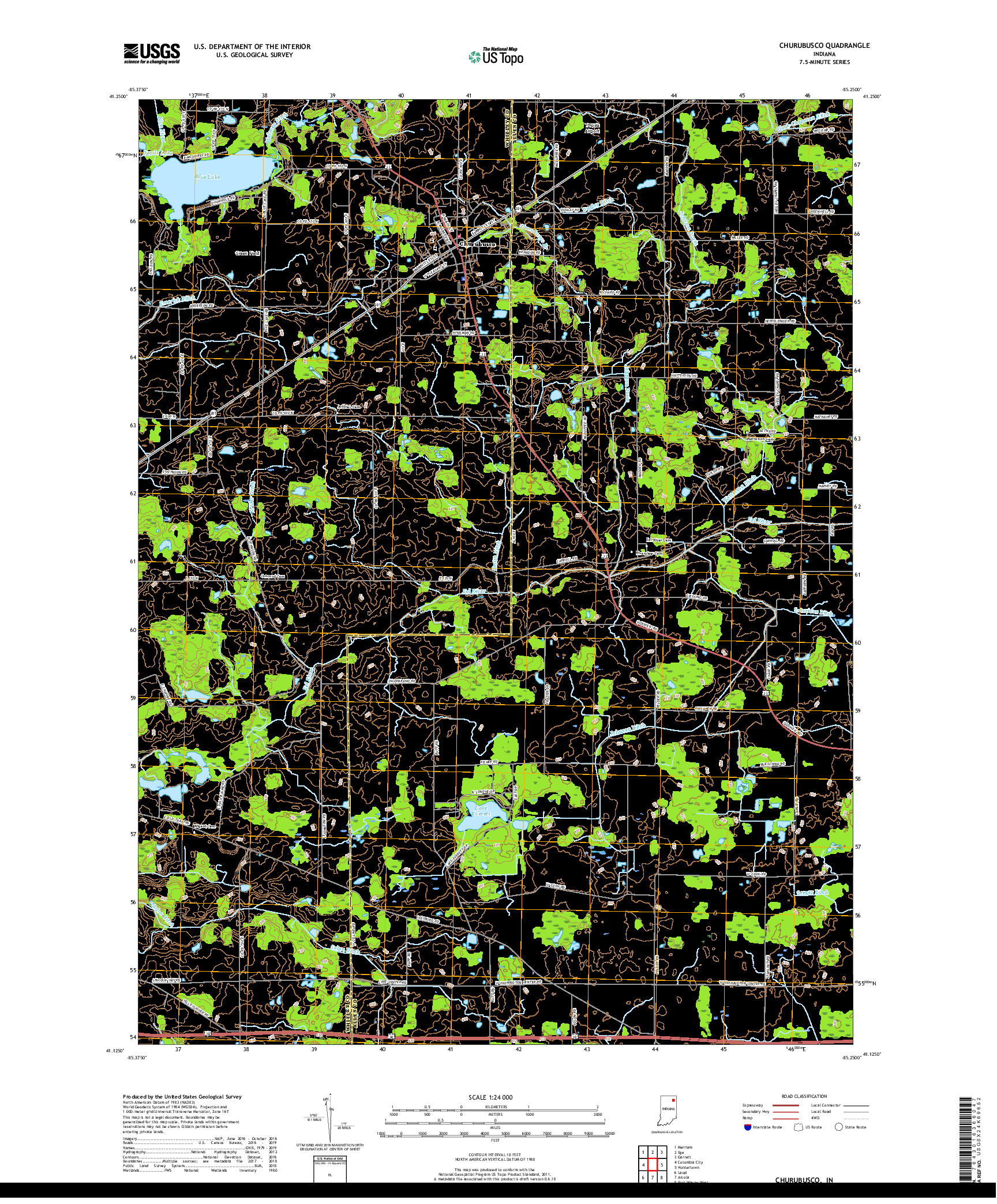 USGS US TOPO 7.5-MINUTE MAP FOR CHURUBUSCO, IN 2019