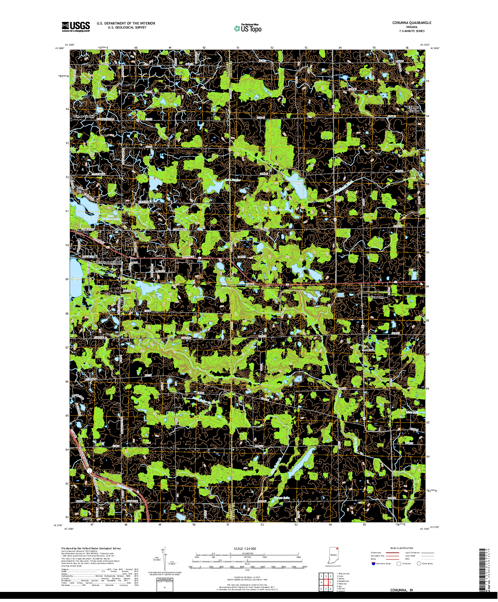 USGS US TOPO 7.5-MINUTE MAP FOR CORUNNA, IN 2019