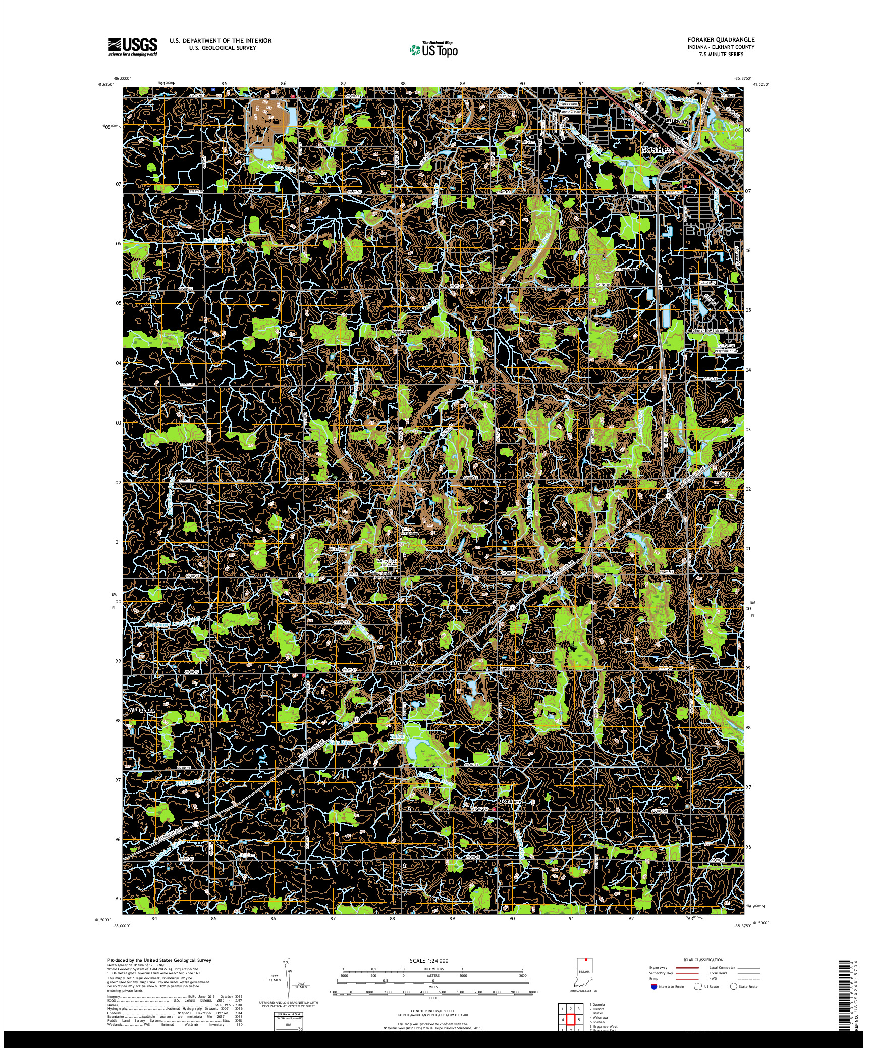 USGS US TOPO 7.5-MINUTE MAP FOR FORAKER, IN 2019