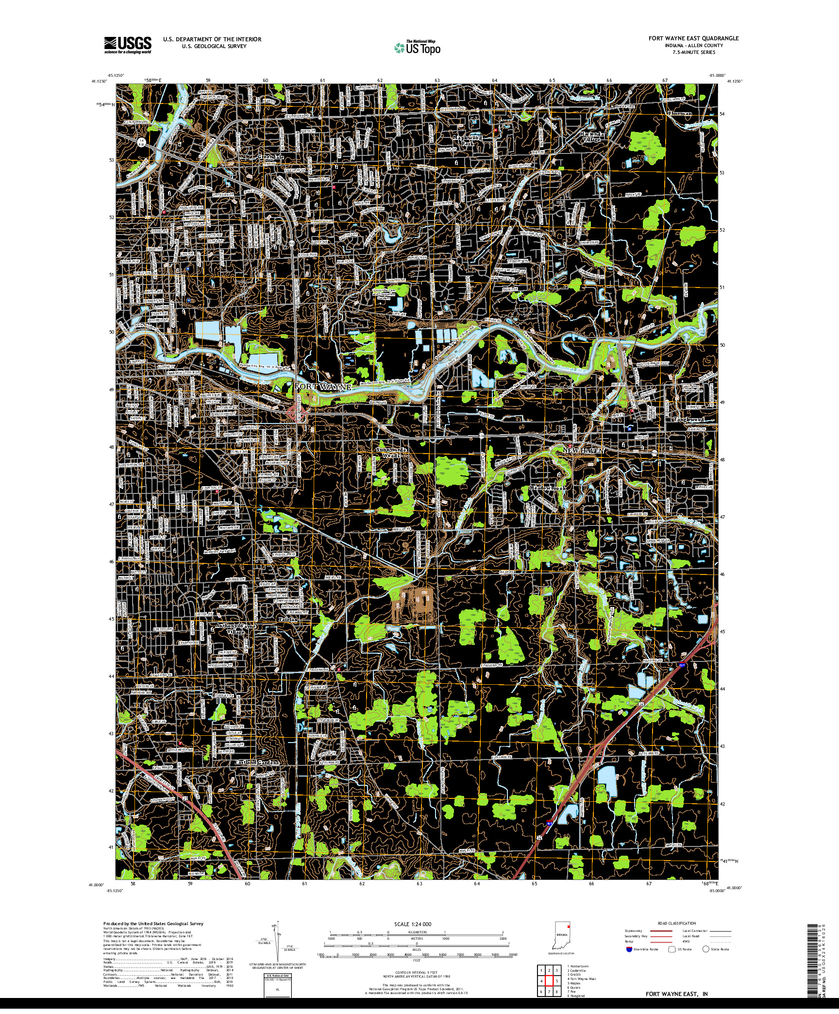 USGS US TOPO 7.5-MINUTE MAP FOR FORT WAYNE EAST, IN 2019