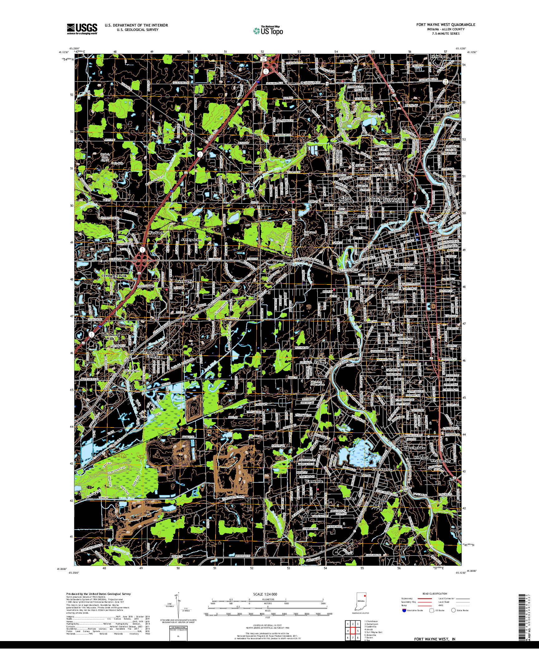 USGS US TOPO 7.5-MINUTE MAP FOR FORT WAYNE WEST, IN 2019