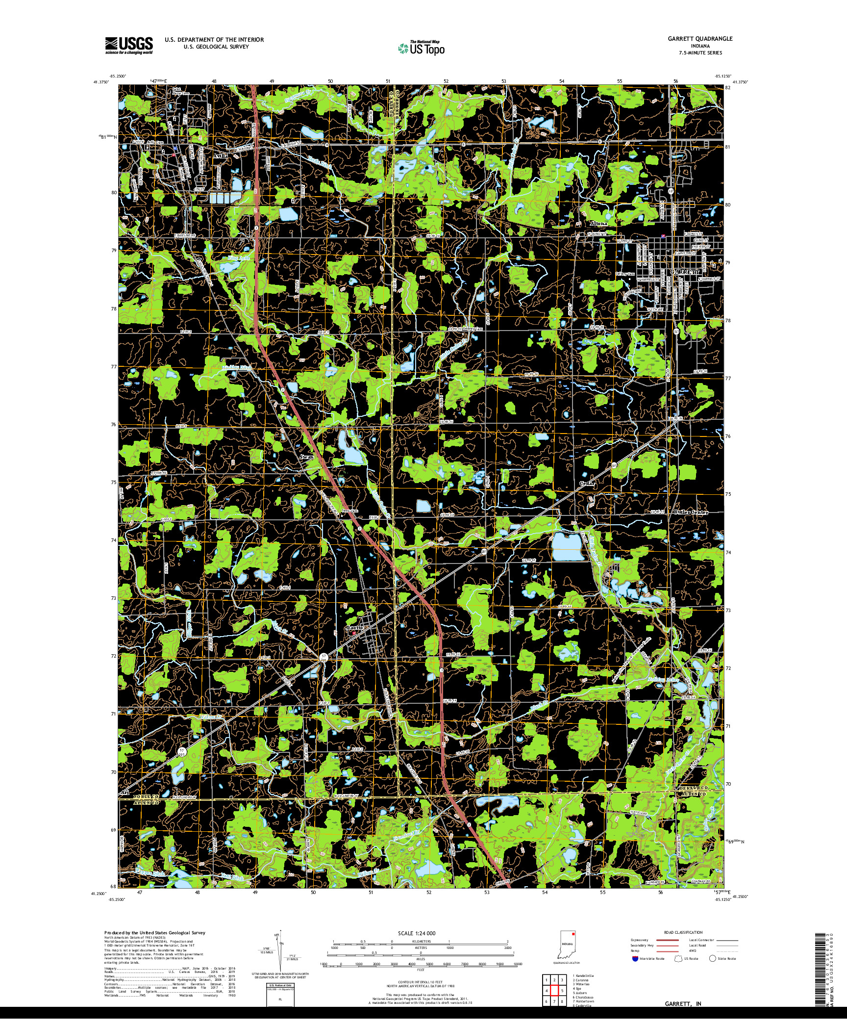 USGS US TOPO 7.5-MINUTE MAP FOR GARRETT, IN 2019