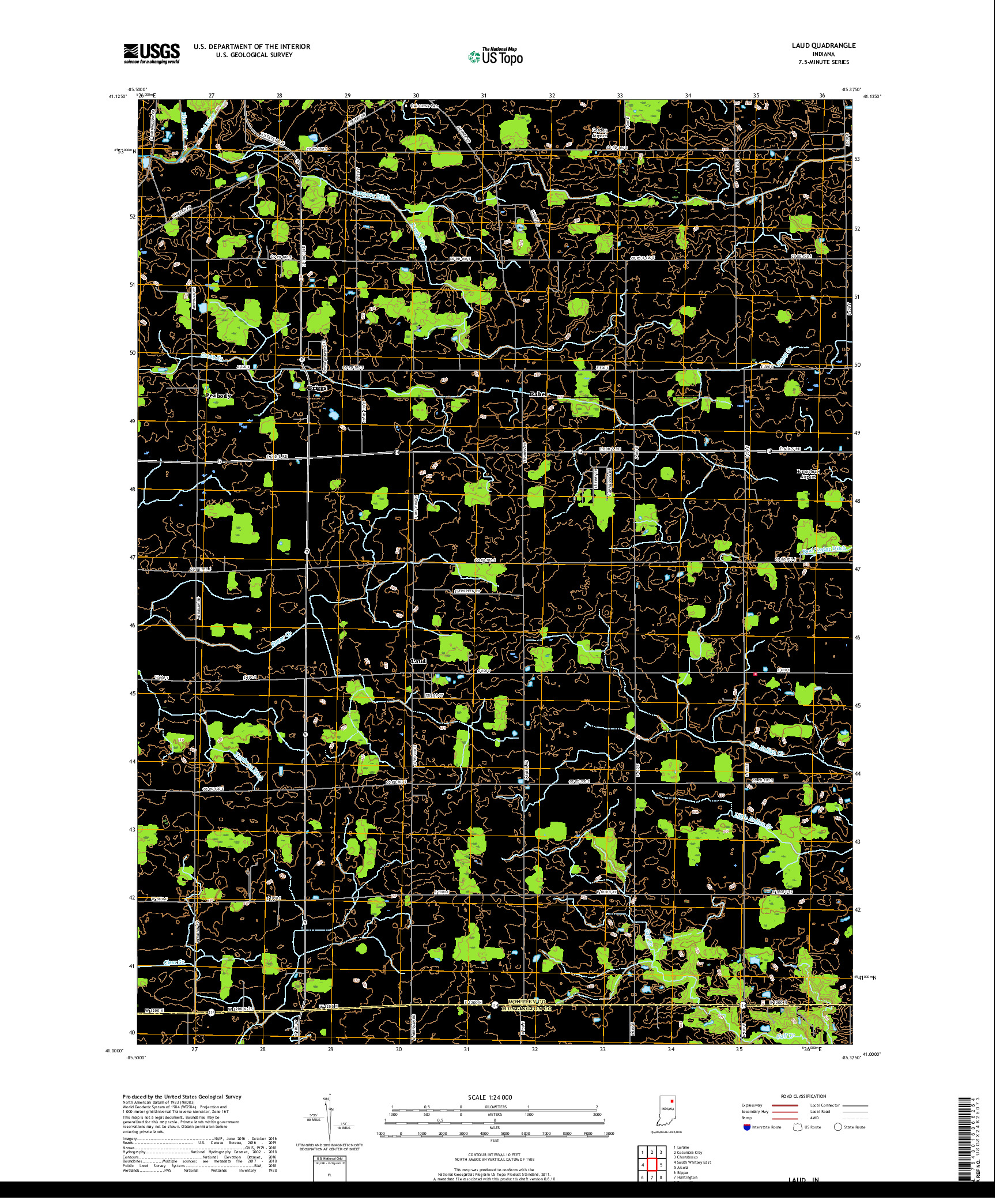 USGS US TOPO 7.5-MINUTE MAP FOR LAUD, IN 2019