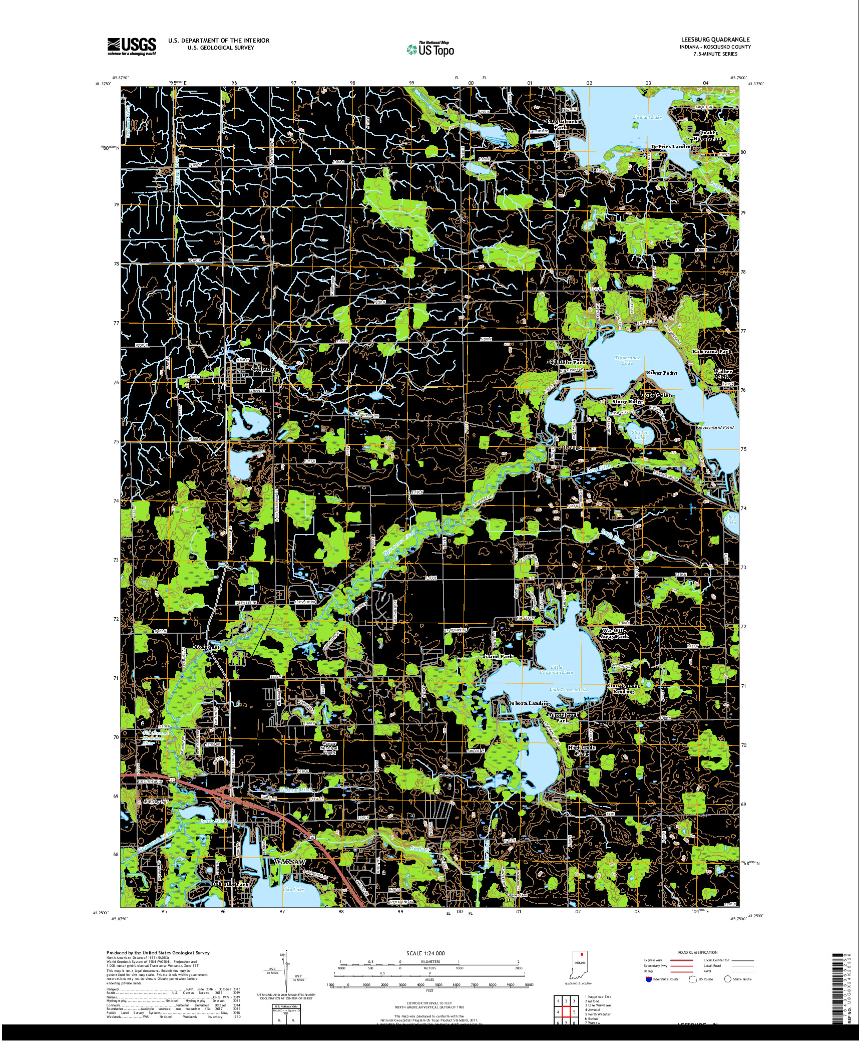 USGS US TOPO 7.5-MINUTE MAP FOR LEESBURG, IN 2019