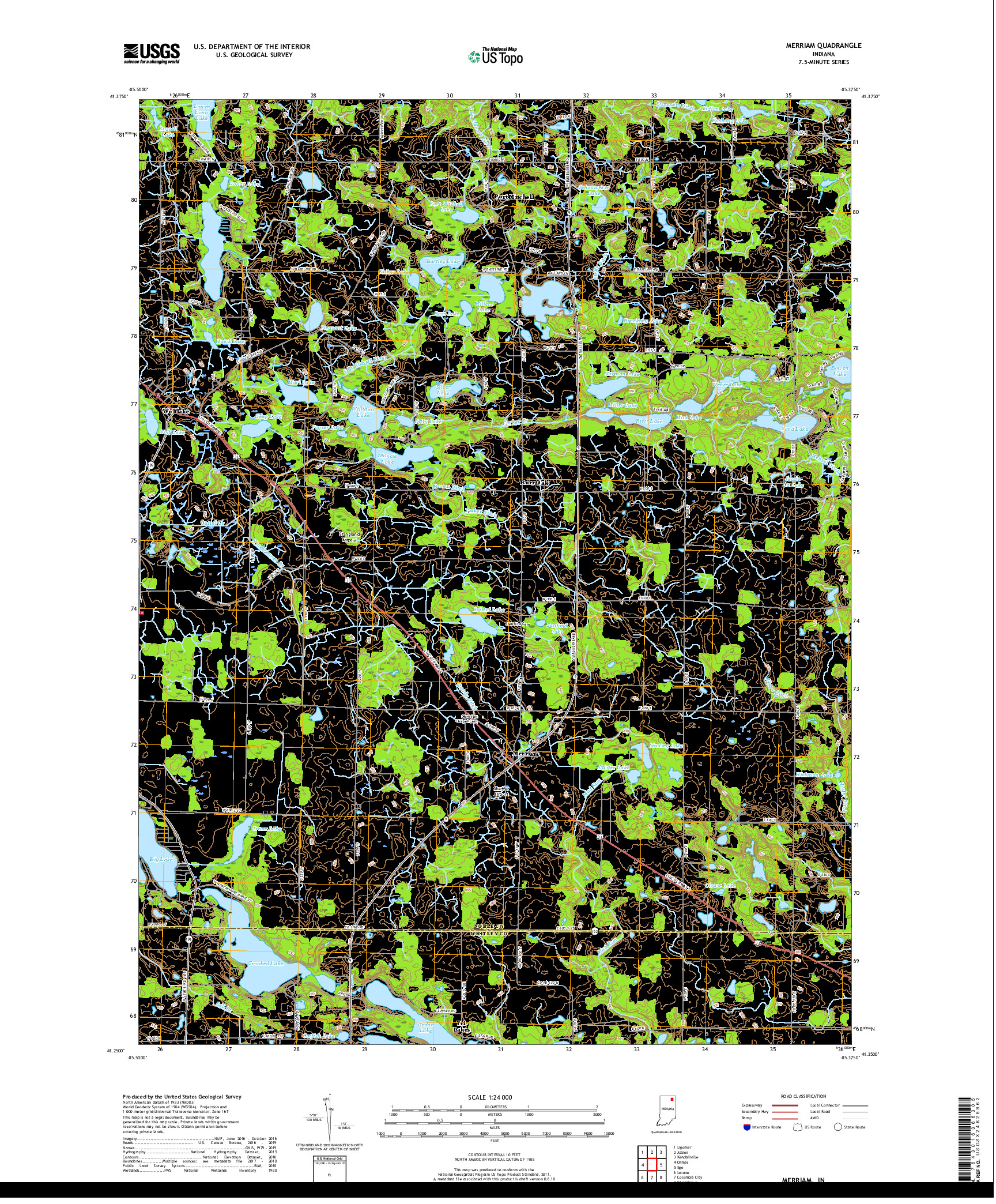 USGS US TOPO 7.5-MINUTE MAP FOR MERRIAM, IN 2019