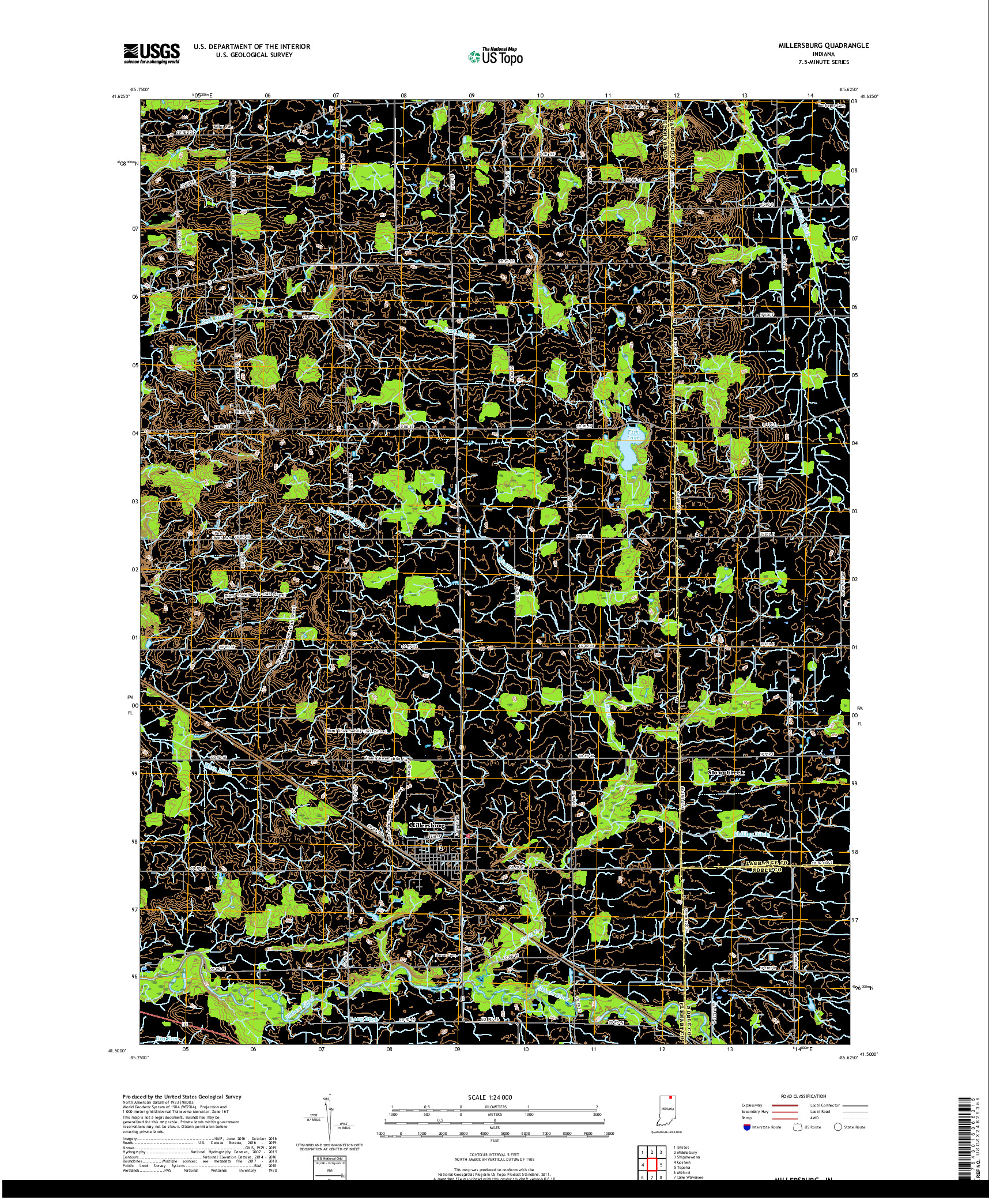 USGS US TOPO 7.5-MINUTE MAP FOR MILLERSBURG, IN 2019