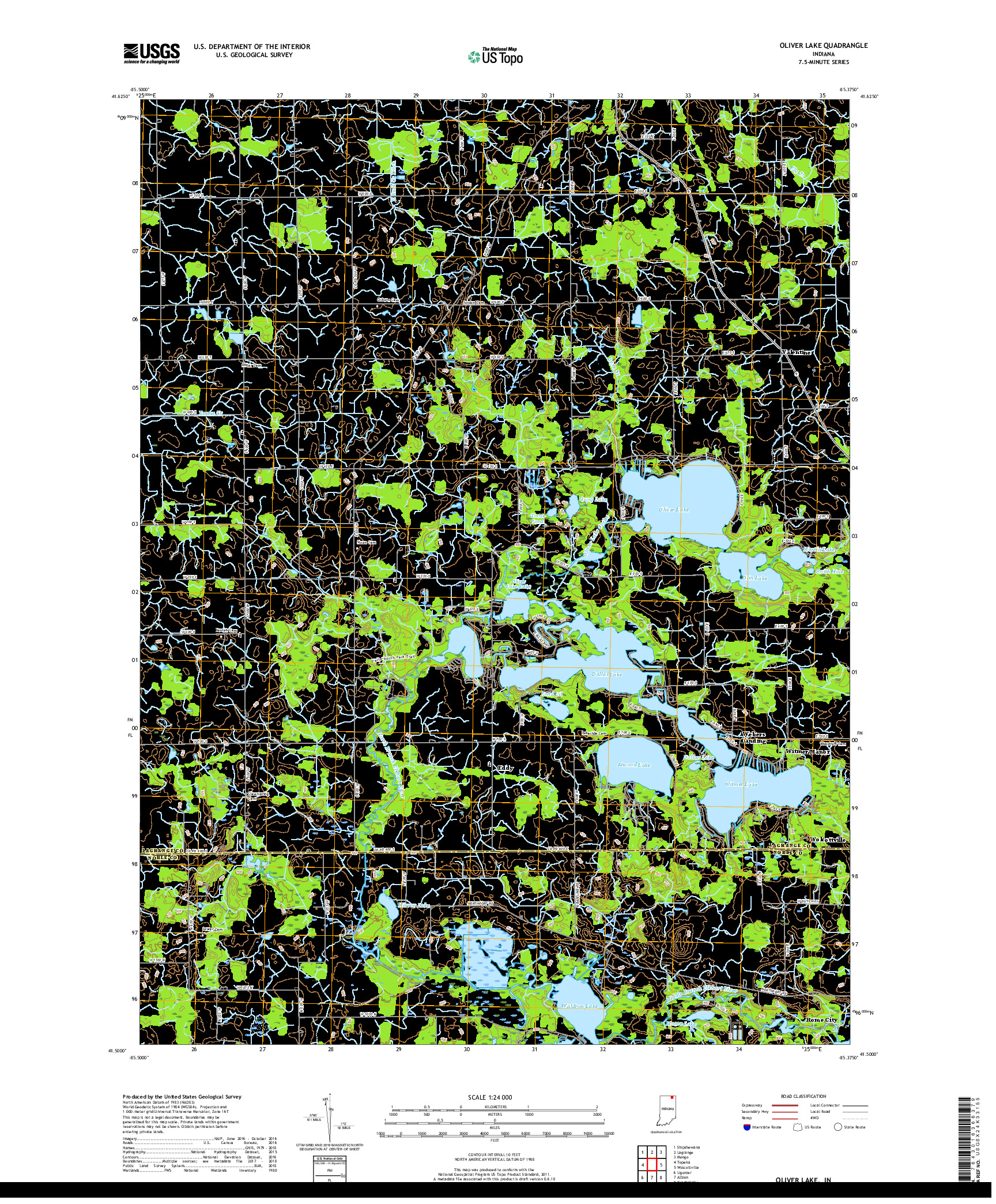 USGS US TOPO 7.5-MINUTE MAP FOR OLIVER LAKE, IN 2019