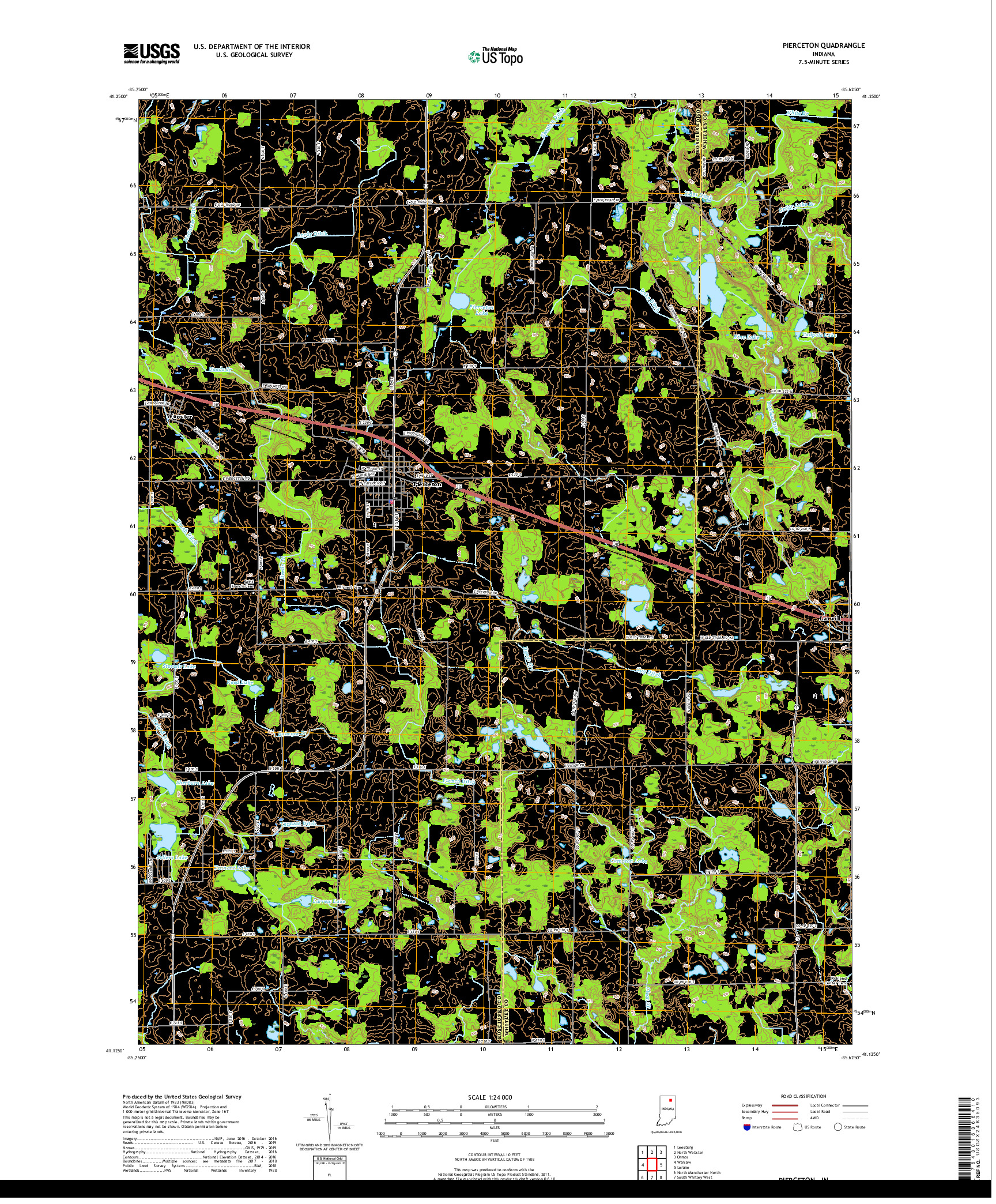 USGS US TOPO 7.5-MINUTE MAP FOR PIERCETON, IN 2019