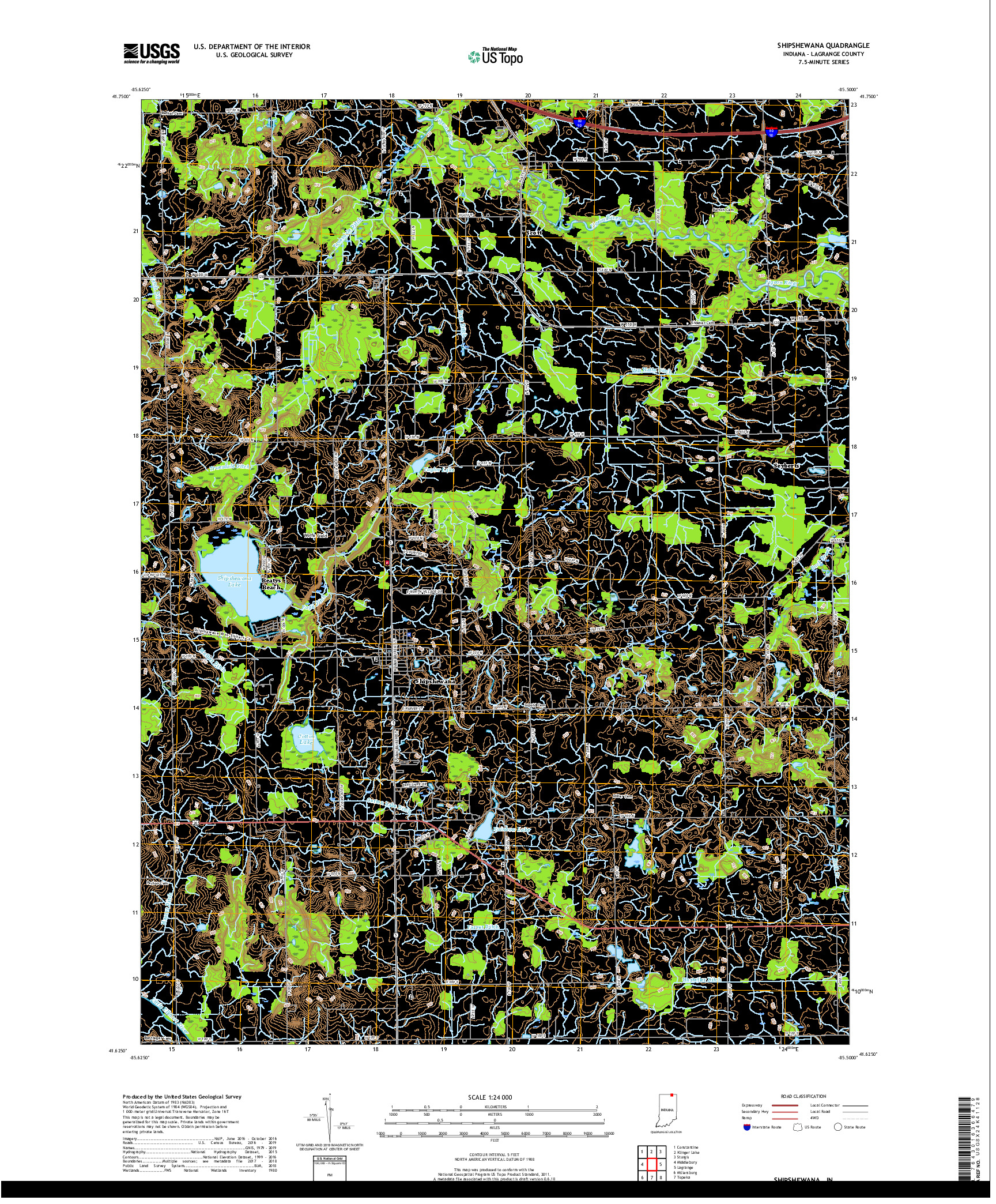 USGS US TOPO 7.5-MINUTE MAP FOR SHIPSHEWANA, IN 2019