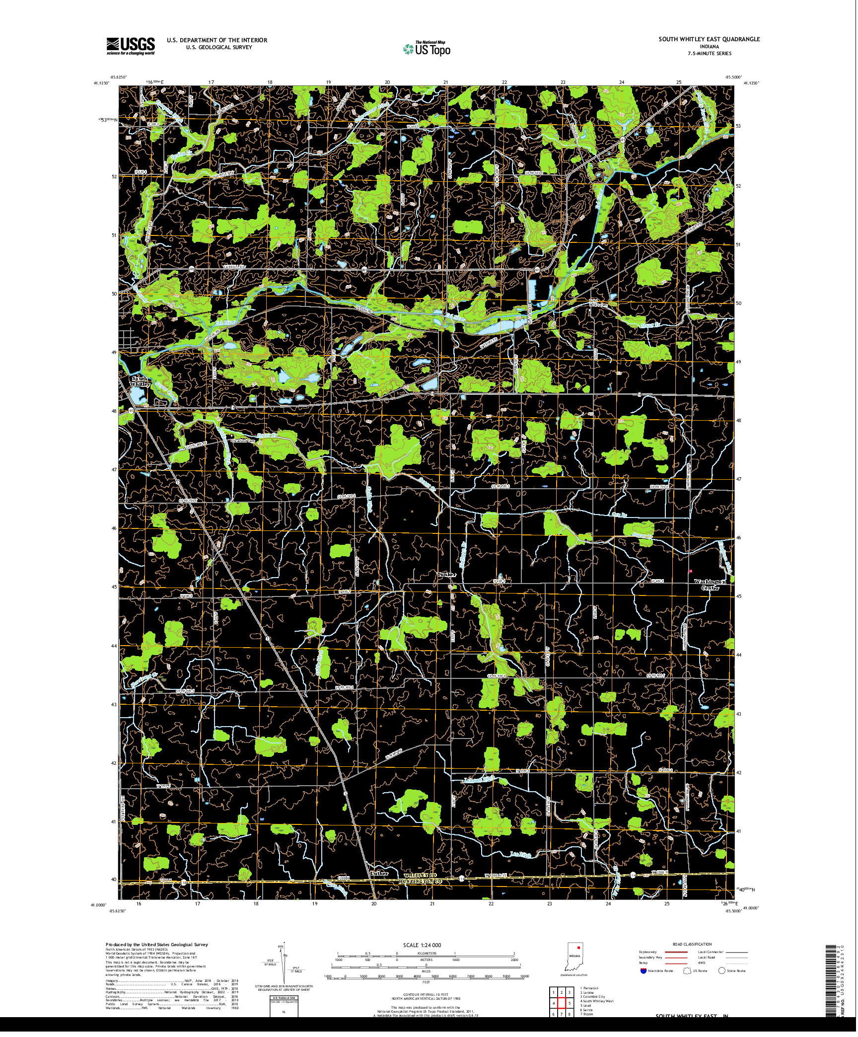 USGS US TOPO 7.5-MINUTE MAP FOR SOUTH WHITLEY EAST, IN 2019