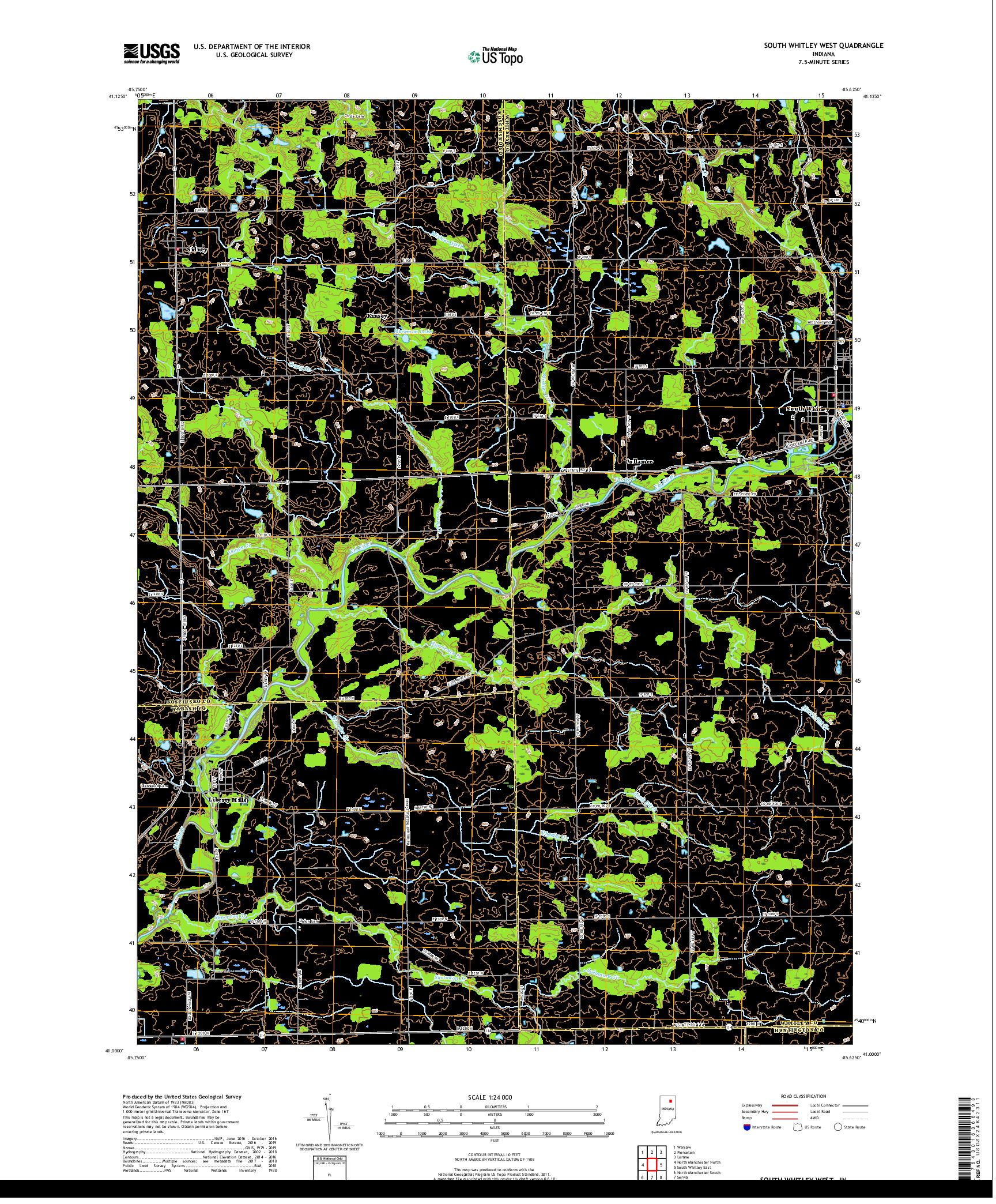 USGS US TOPO 7.5-MINUTE MAP FOR SOUTH WHITLEY WEST, IN 2019