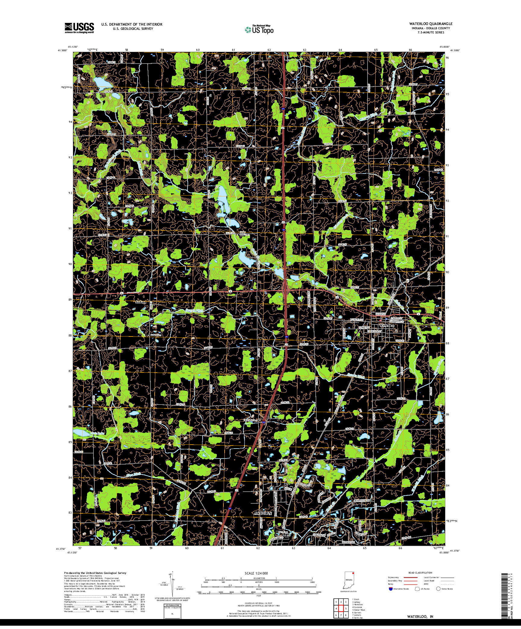 USGS US TOPO 7.5-MINUTE MAP FOR WATERLOO, IN 2019