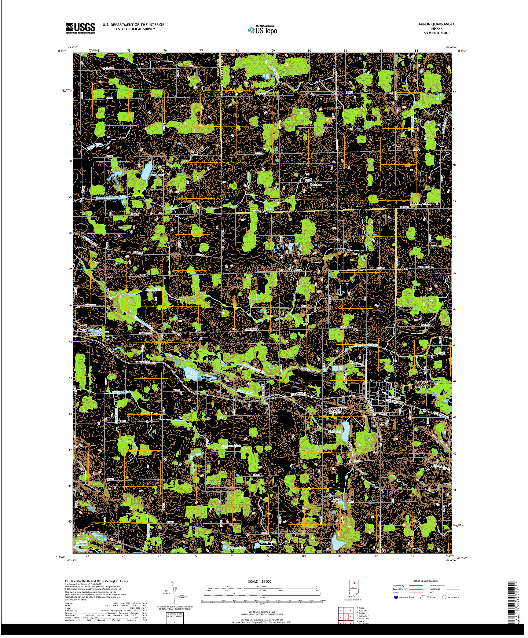 USGS US TOPO 7.5-MINUTE MAP FOR AKRON, IN 2019