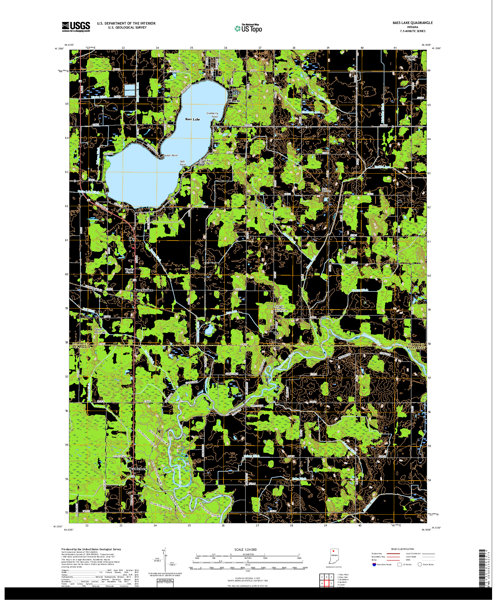 USGS US TOPO 7.5-MINUTE MAP FOR BASS LAKE, IN 2019