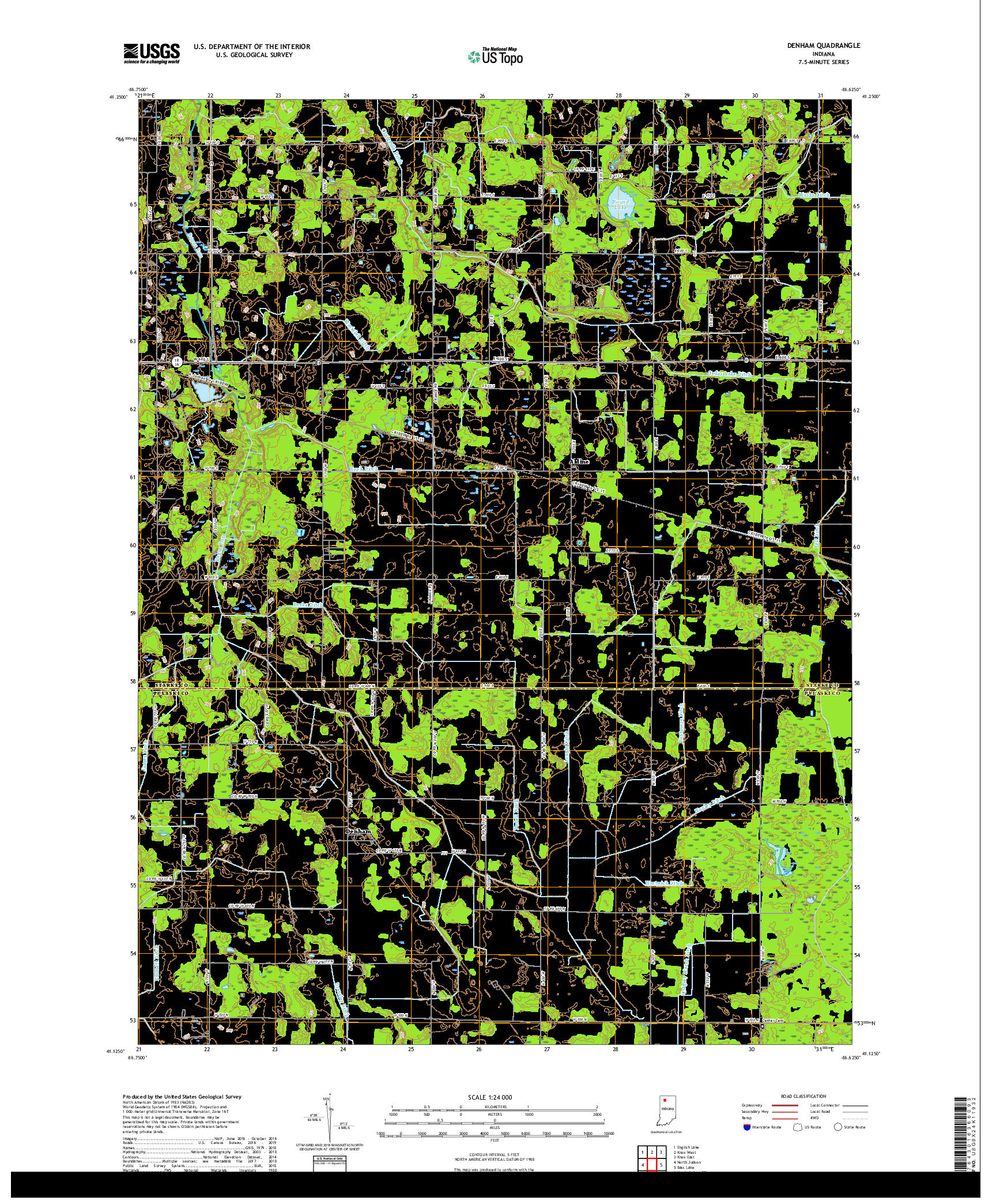 USGS US TOPO 7.5-MINUTE MAP FOR DENHAM, IN 2019