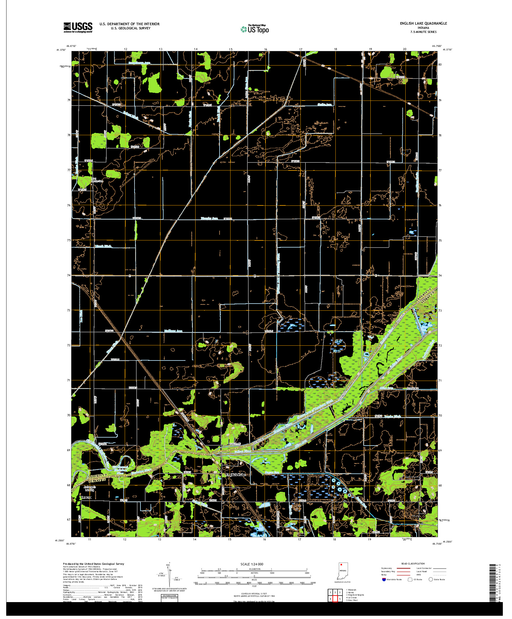 USGS US TOPO 7.5-MINUTE MAP FOR ENGLISH LAKE, IN 2019