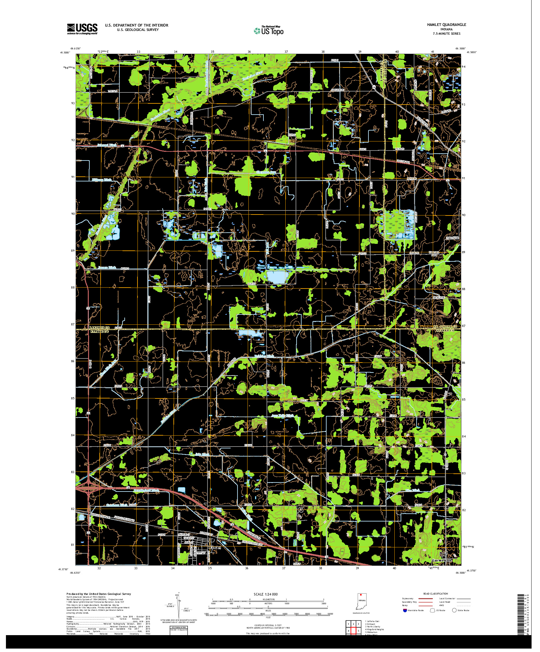 USGS US TOPO 7.5-MINUTE MAP FOR HAMLET, IN 2019