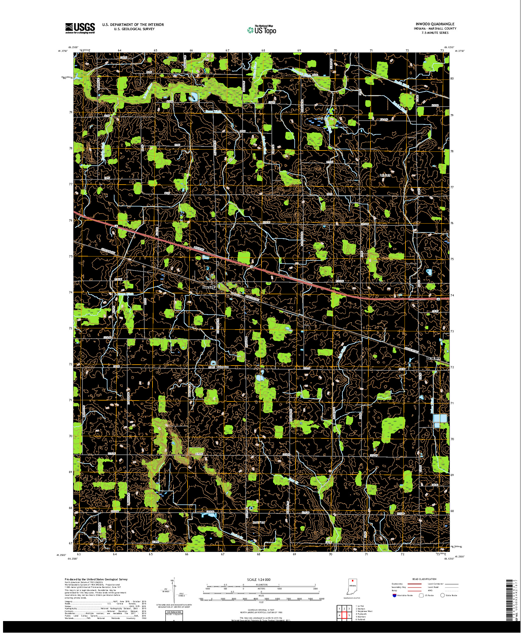 USGS US TOPO 7.5-MINUTE MAP FOR INWOOD, IN 2019