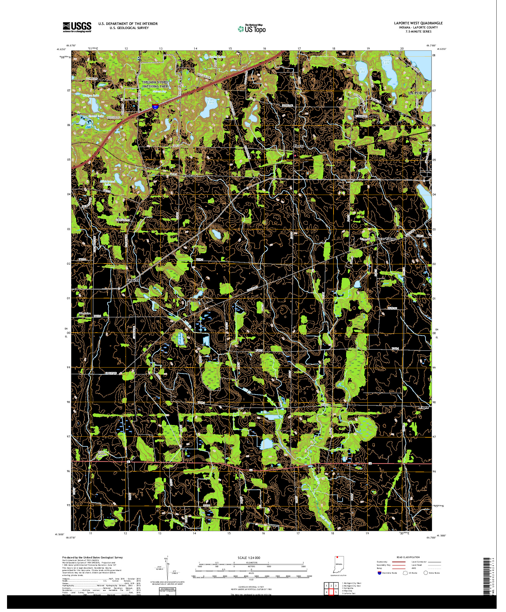 USGS US TOPO 7.5-MINUTE MAP FOR LAPORTE WEST, IN 2019