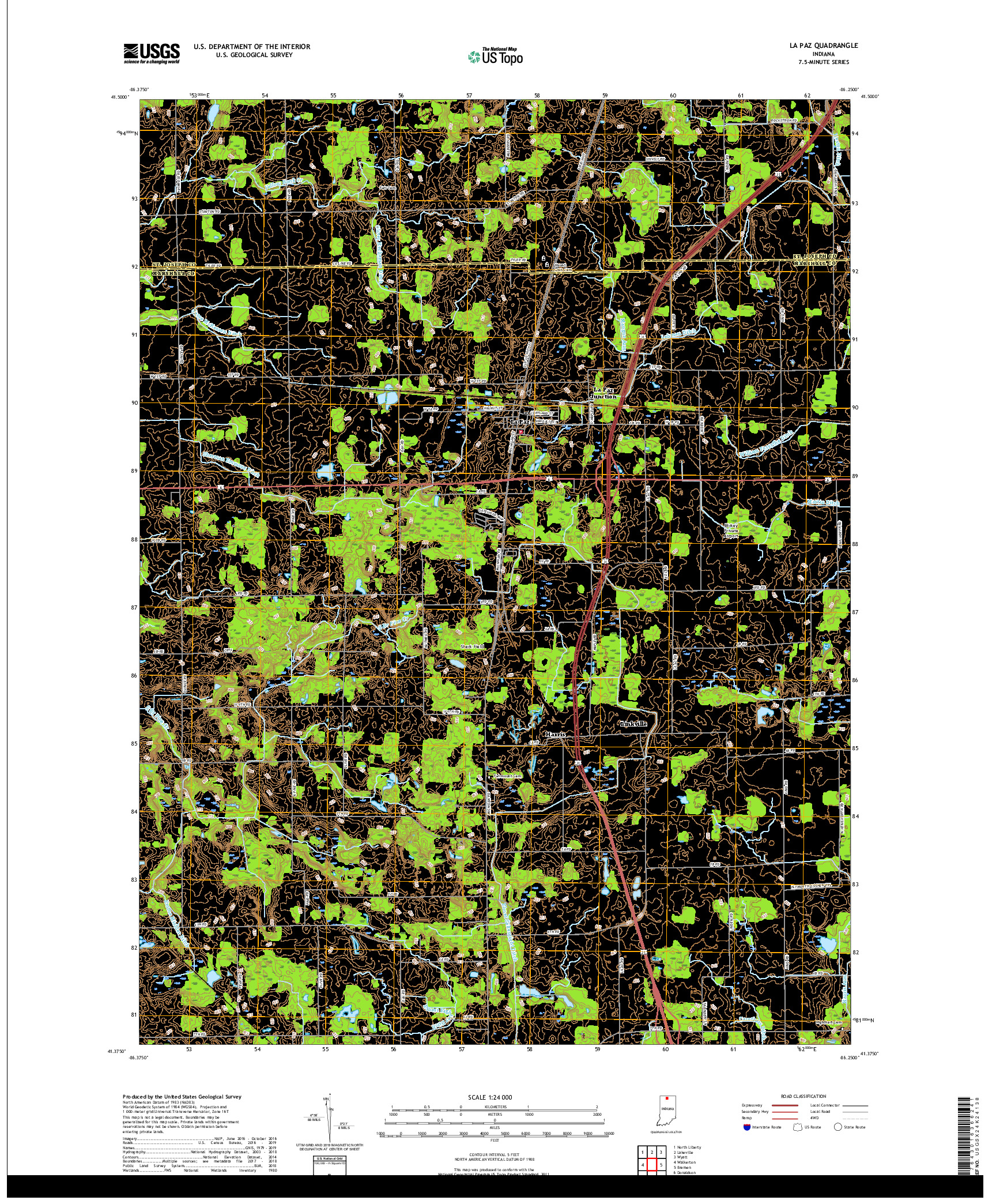 USGS US TOPO 7.5-MINUTE MAP FOR LA PAZ, IN 2019