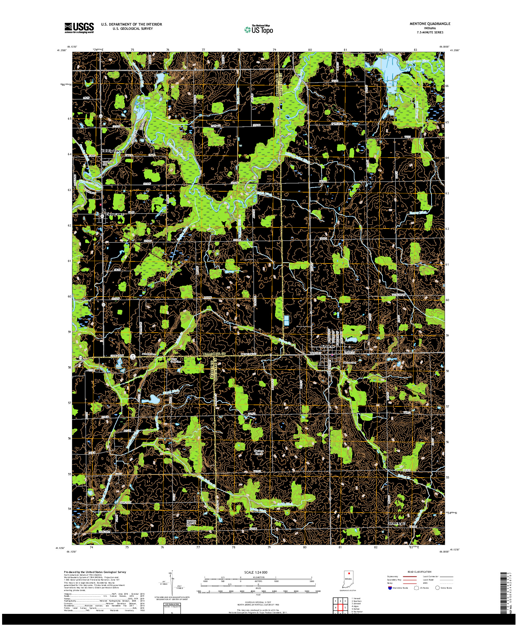 USGS US TOPO 7.5-MINUTE MAP FOR MENTONE, IN 2019